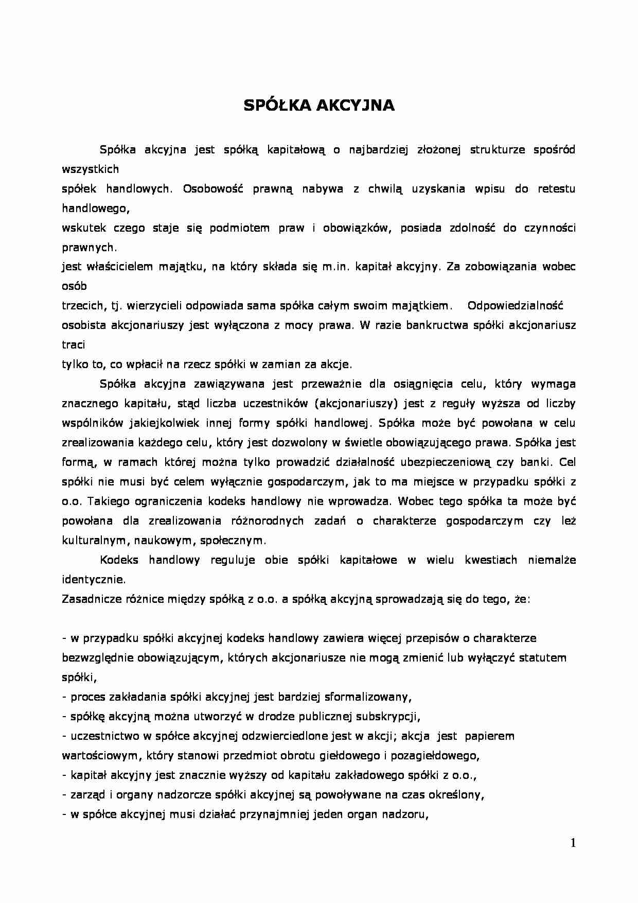 Spółka akcyjna - Uzyskanie koncesji - strona 1