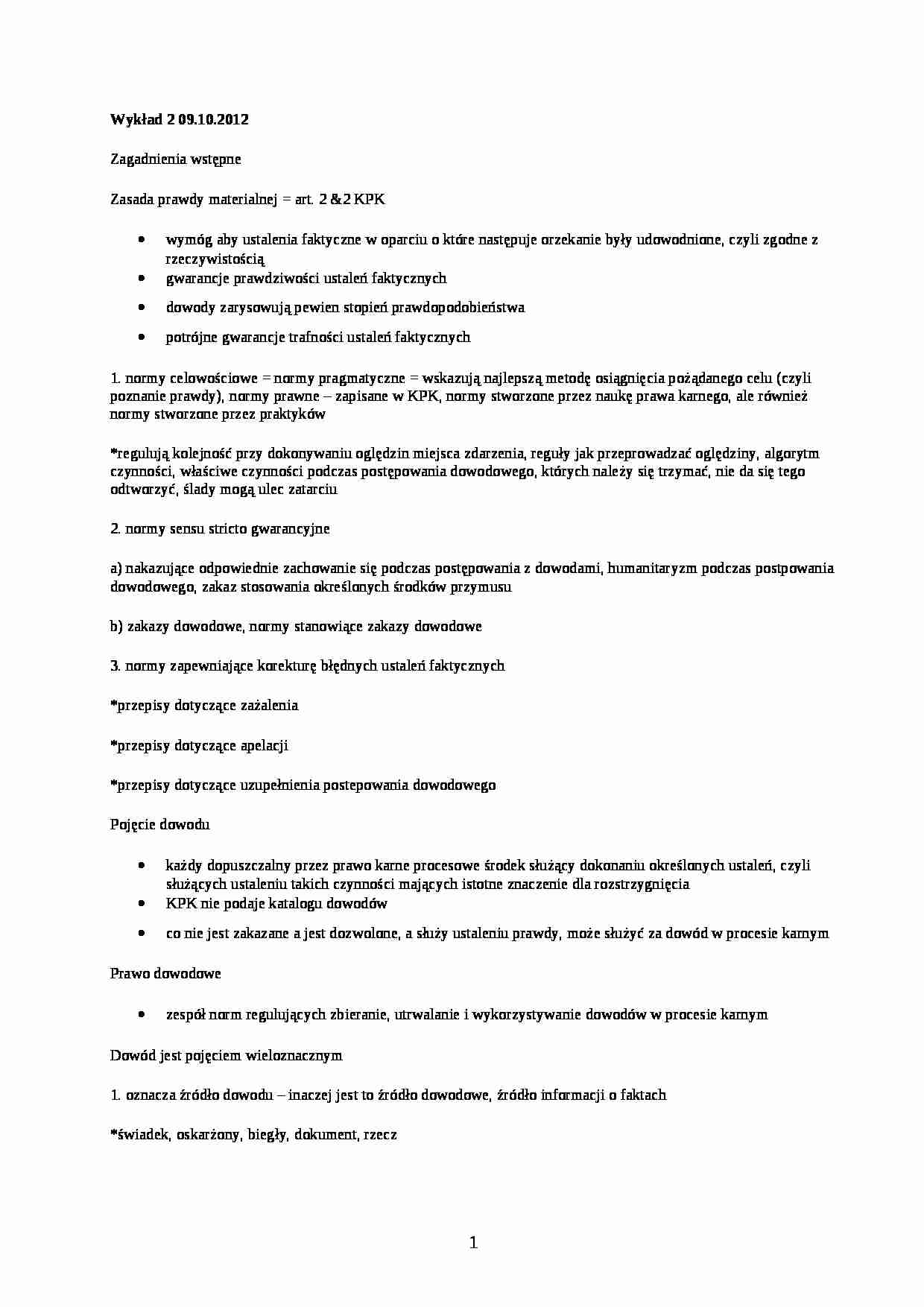 Postępowanie dowodowe w procesie karnym - wykład - strona 1