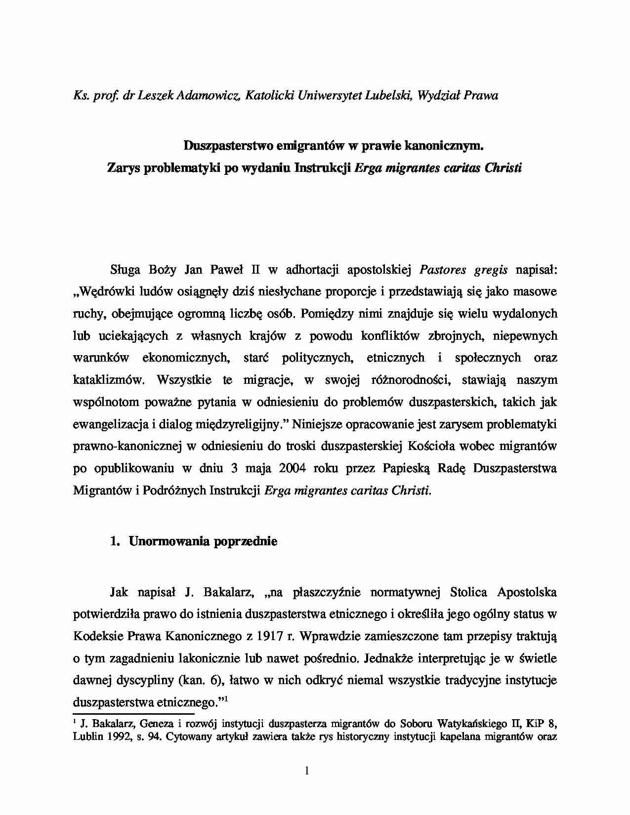 Duszpasterstwo migrantów w prawie kanonicznym - omówienie - strona 1