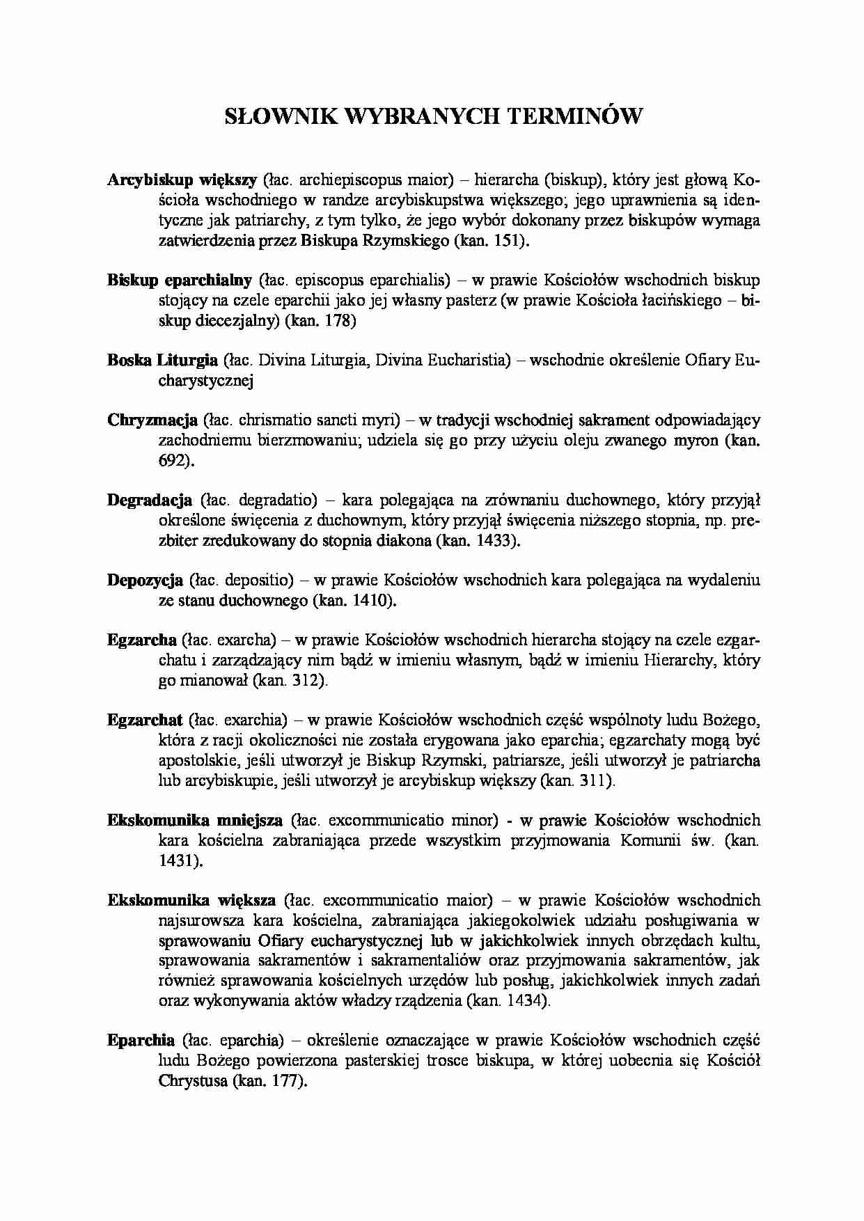 Prawo Katolickich Kościołów Wschodnich - słownik 2 - strona 1