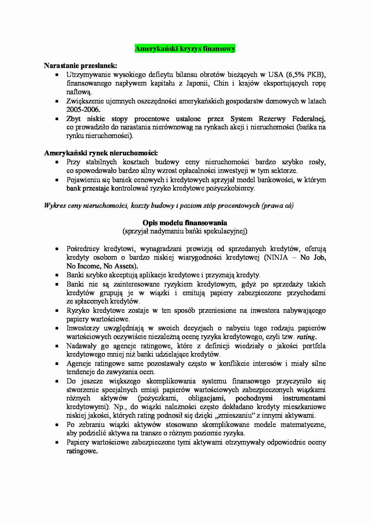 Amerykański kryzys finansowy - wykład - strona 1