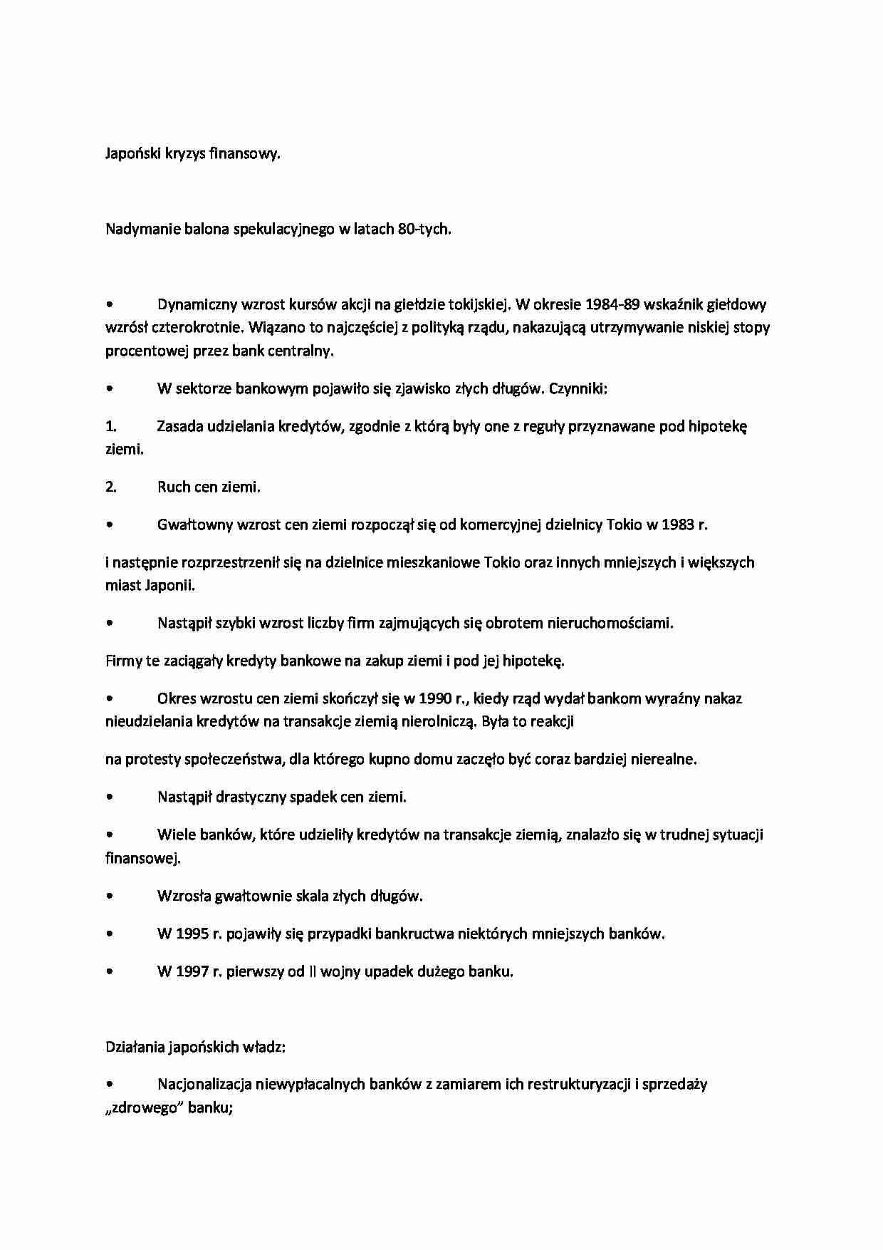 Japoński kryzys finansowy - wykład - strona 1