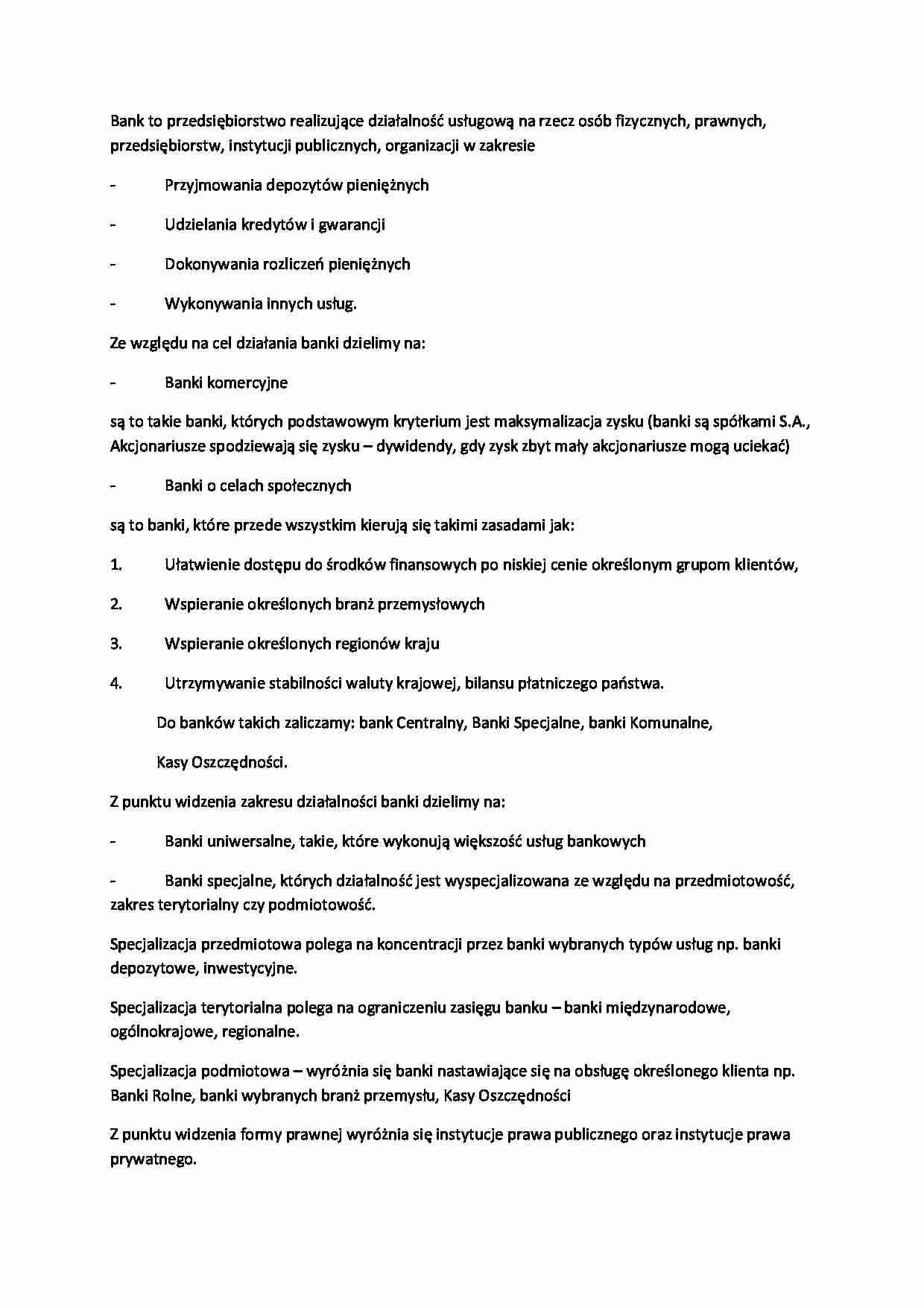 Pojęcie banku - wykład - strona 1