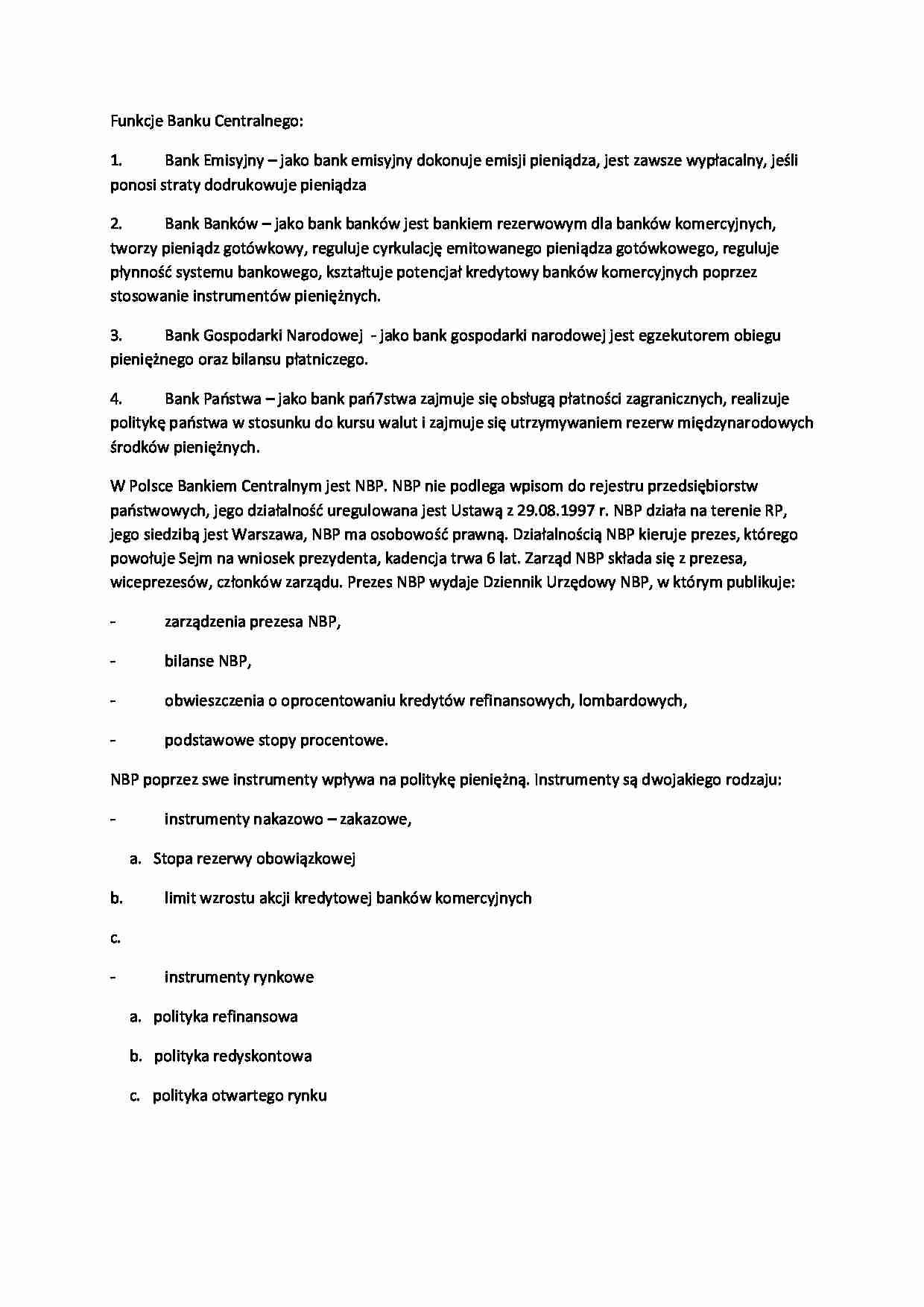 Fukcje Banku Centralnego - wykład - strona 1