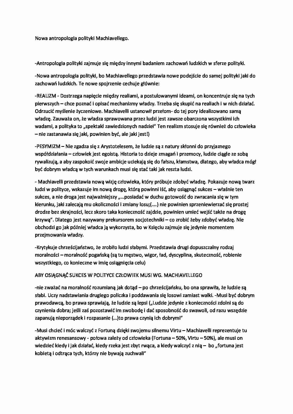 Nowa antropologia polityki Machiavellego - wykład, 2sem - strona 1