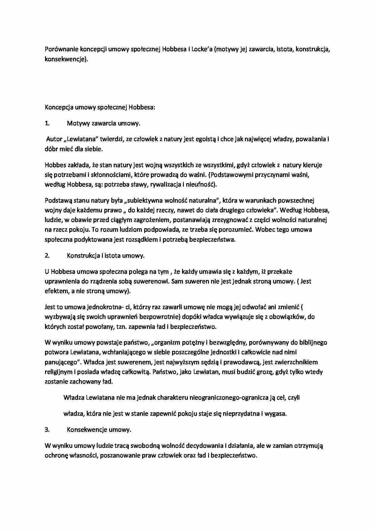 Wykład - koncepcja Locke'a istota, konstrukcja, konsekwencje. 2sem - strona 1