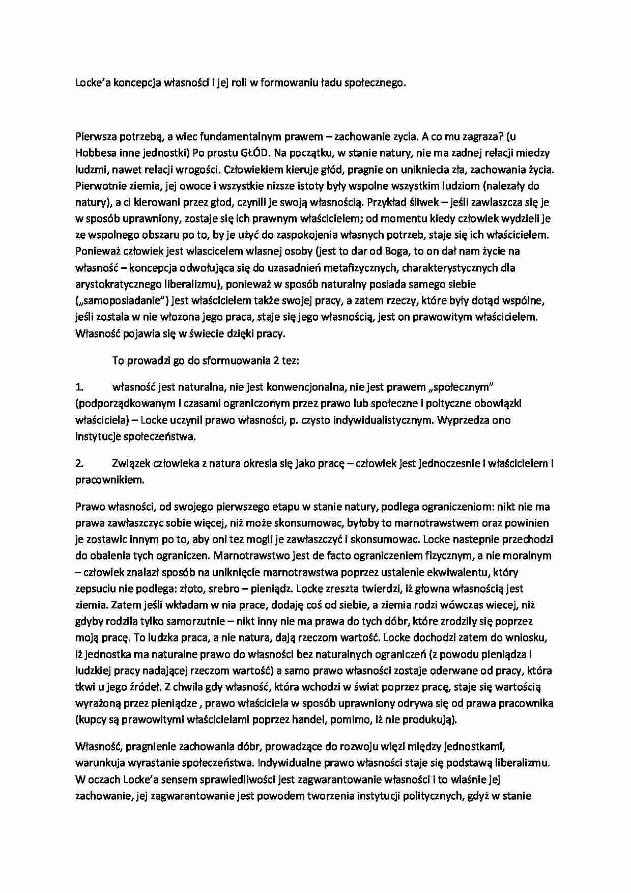 Locke - koncepcja własności - wykład - strona 1
