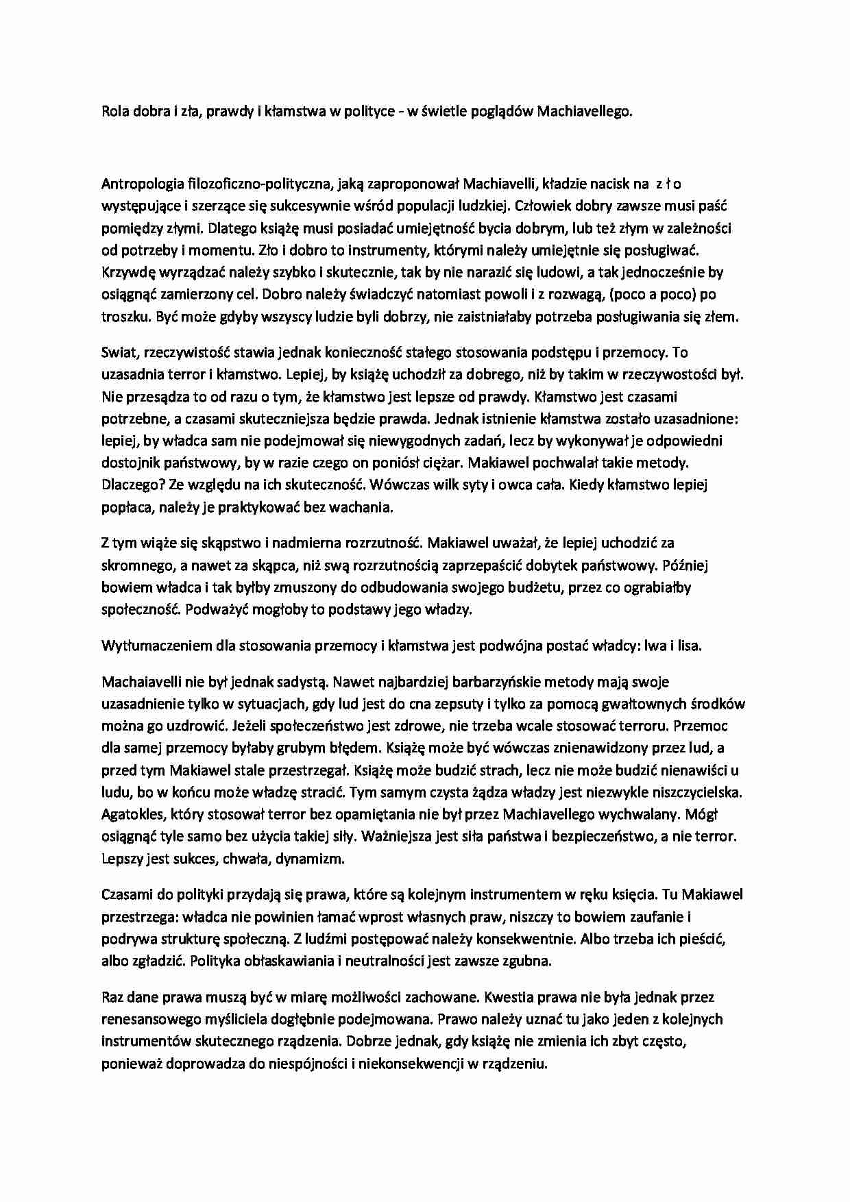 Poglądy Machiavellego - wykład, 2sem - strona 1