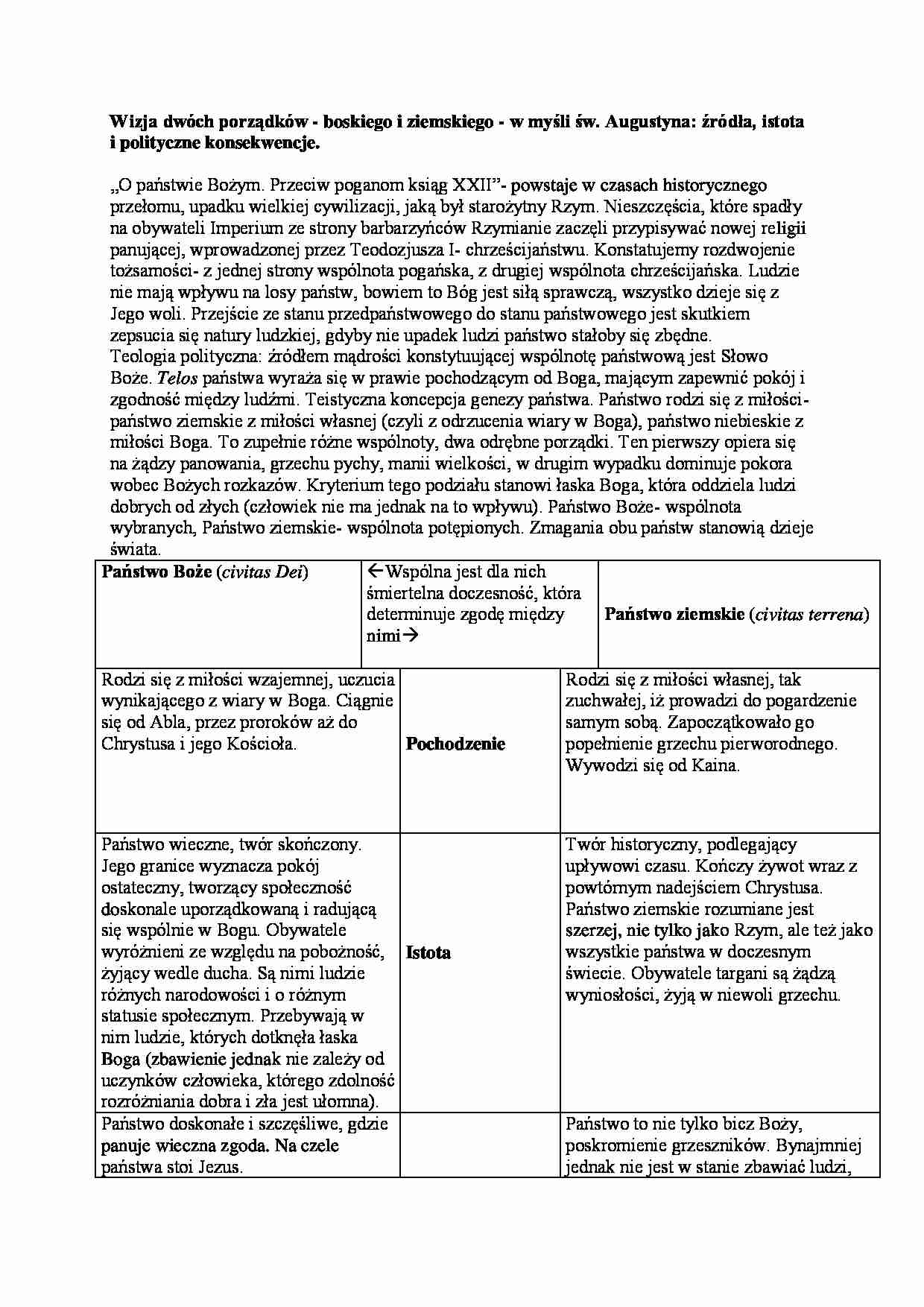 Wizja dwóch porządków - boskiego i ziemskiego - wykład, 2sem - strona 1