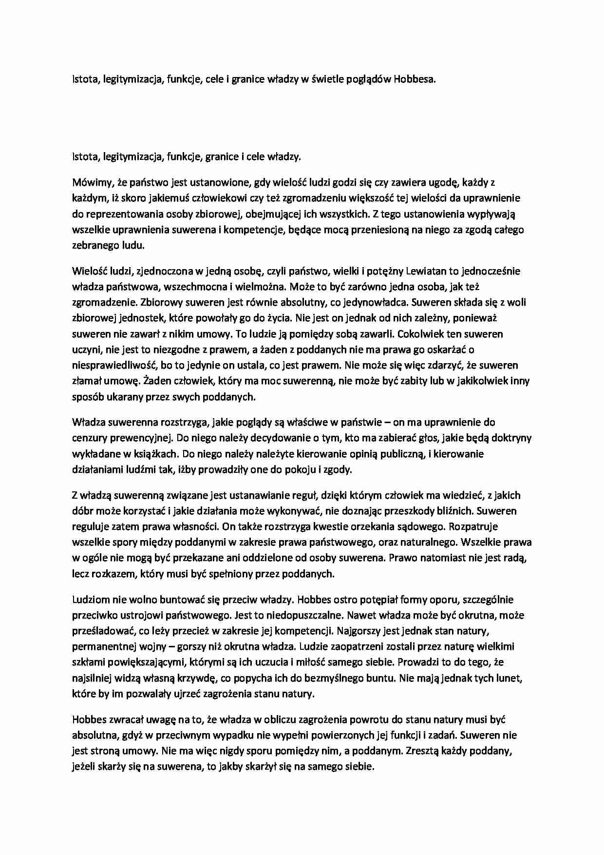 Wykład - poglądy Hobbesa - 2sem - strona 1