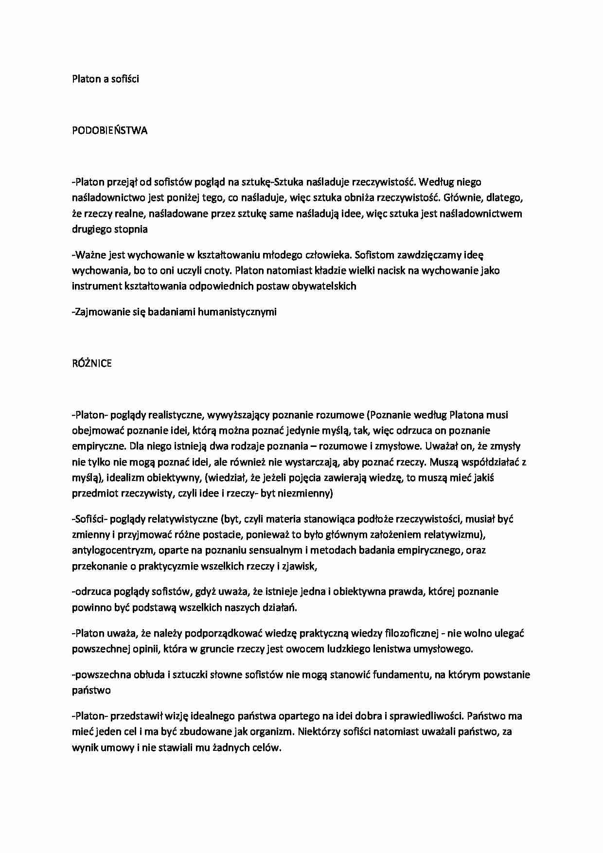 Platon a sofiści - podobieństwa i różnice - wykład - strona 1