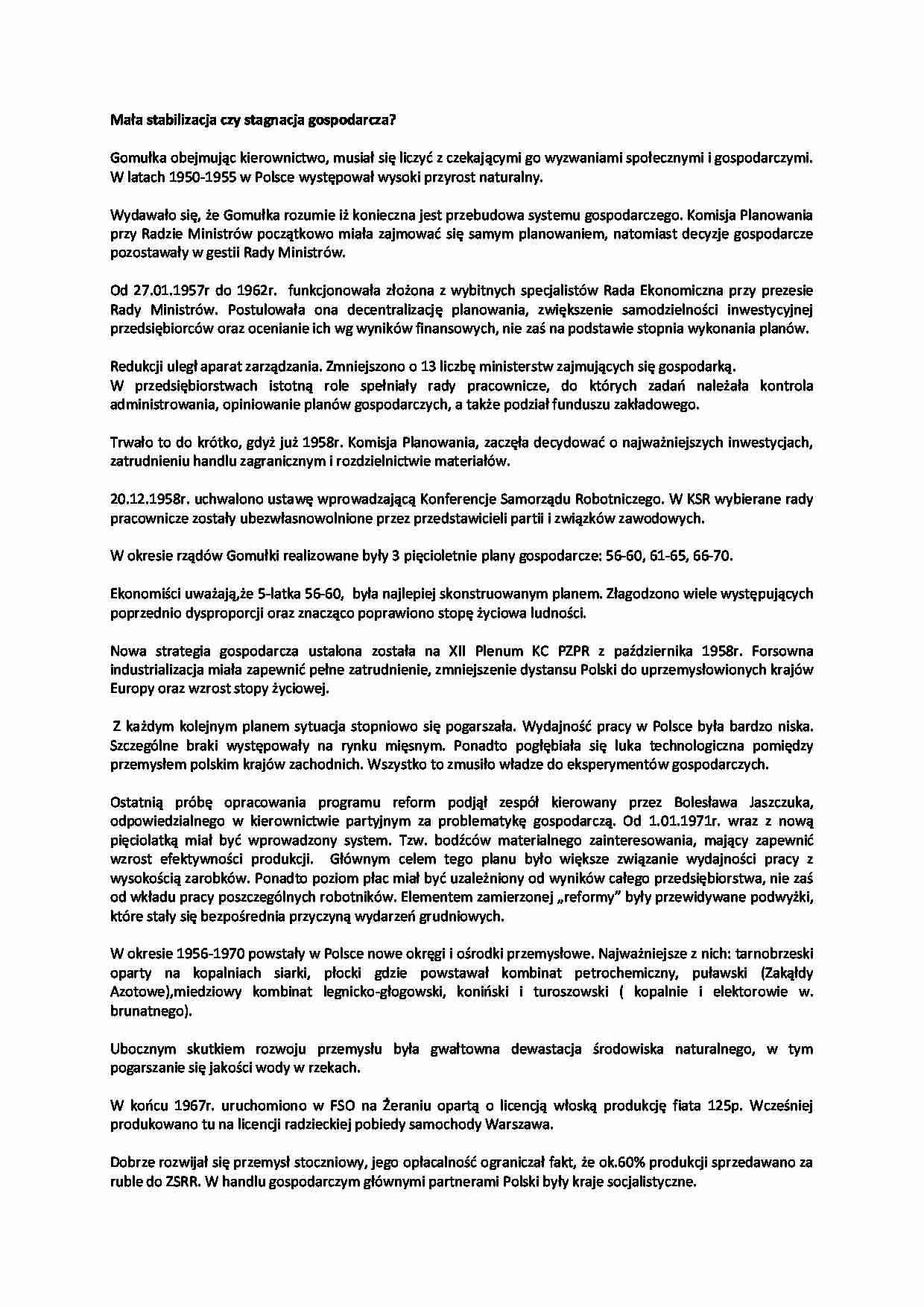 Mała stabilizacja czy stagnacja gospodarcza - wykład, II sem - strona 1