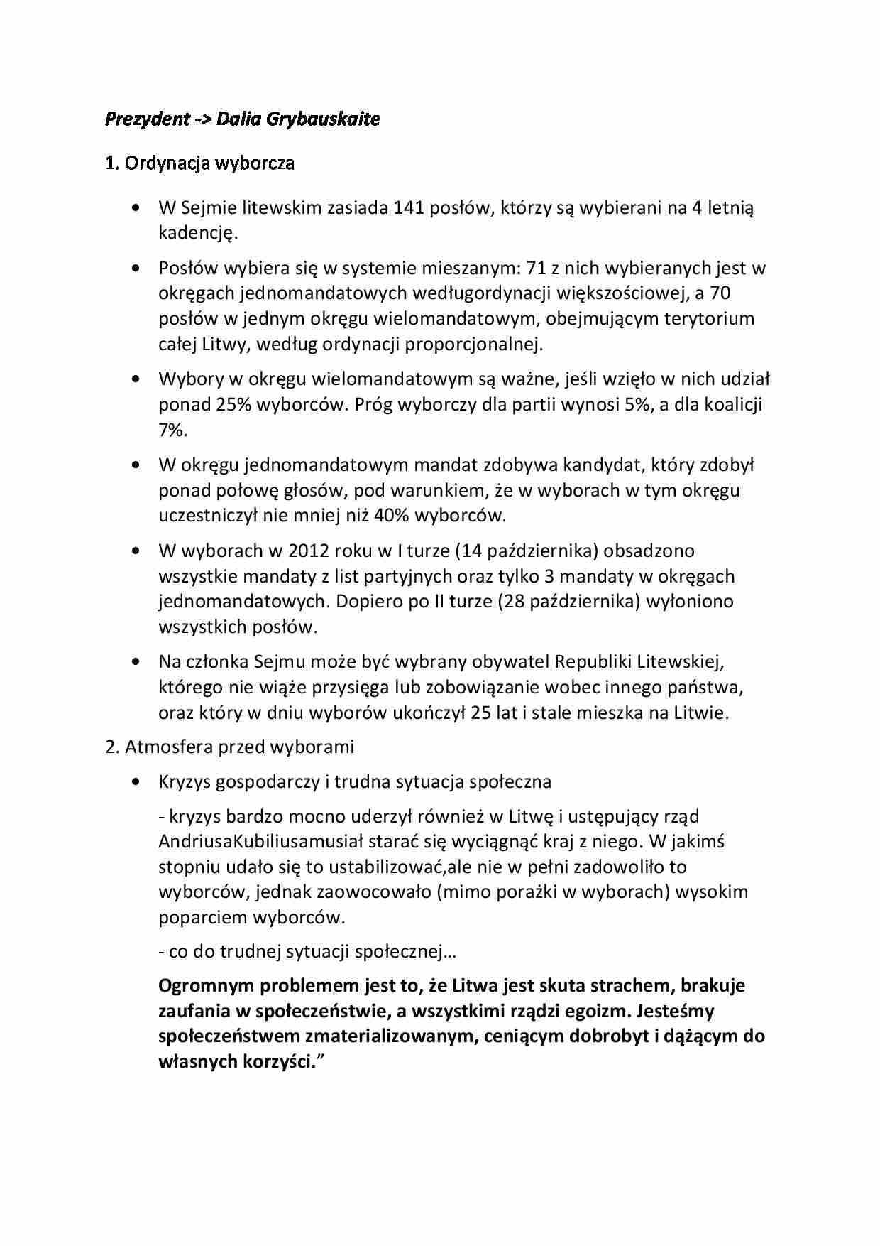 Litwa system polityczny - wykład - strona 1