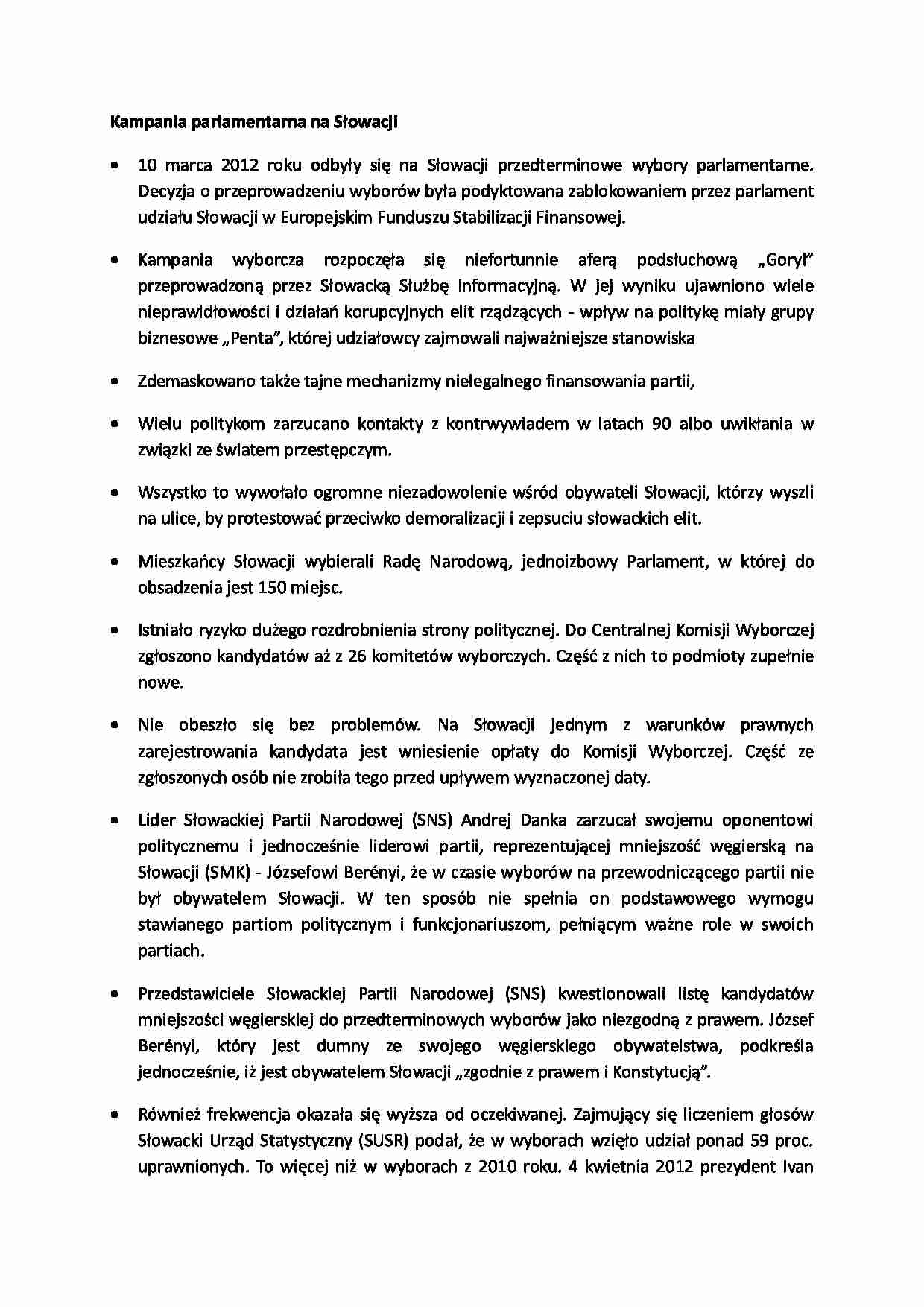 Kampania parlamentarna na Słowacji - wykład - strona 1