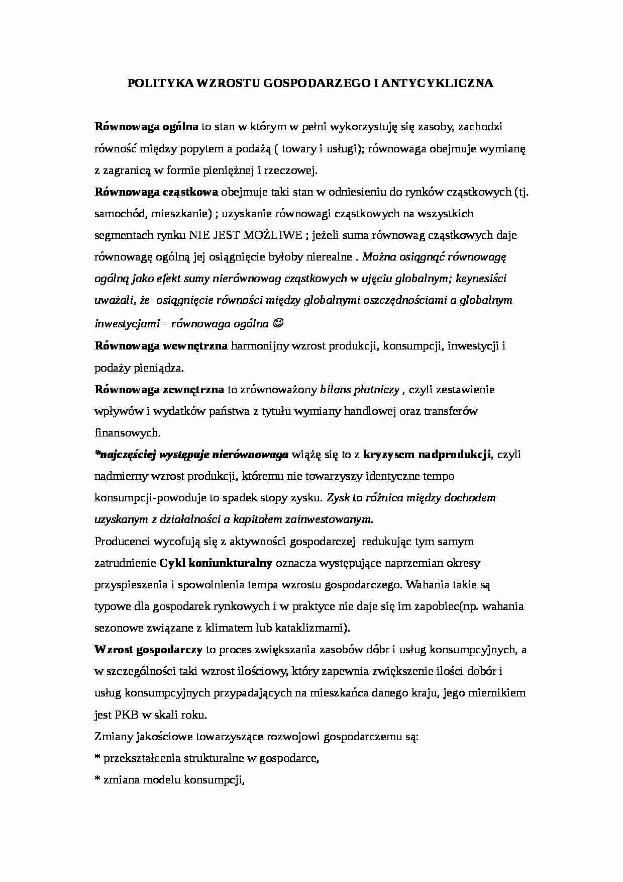 Wykład - polityka wzrostu gospodarczego i analitycznego - strona 1
