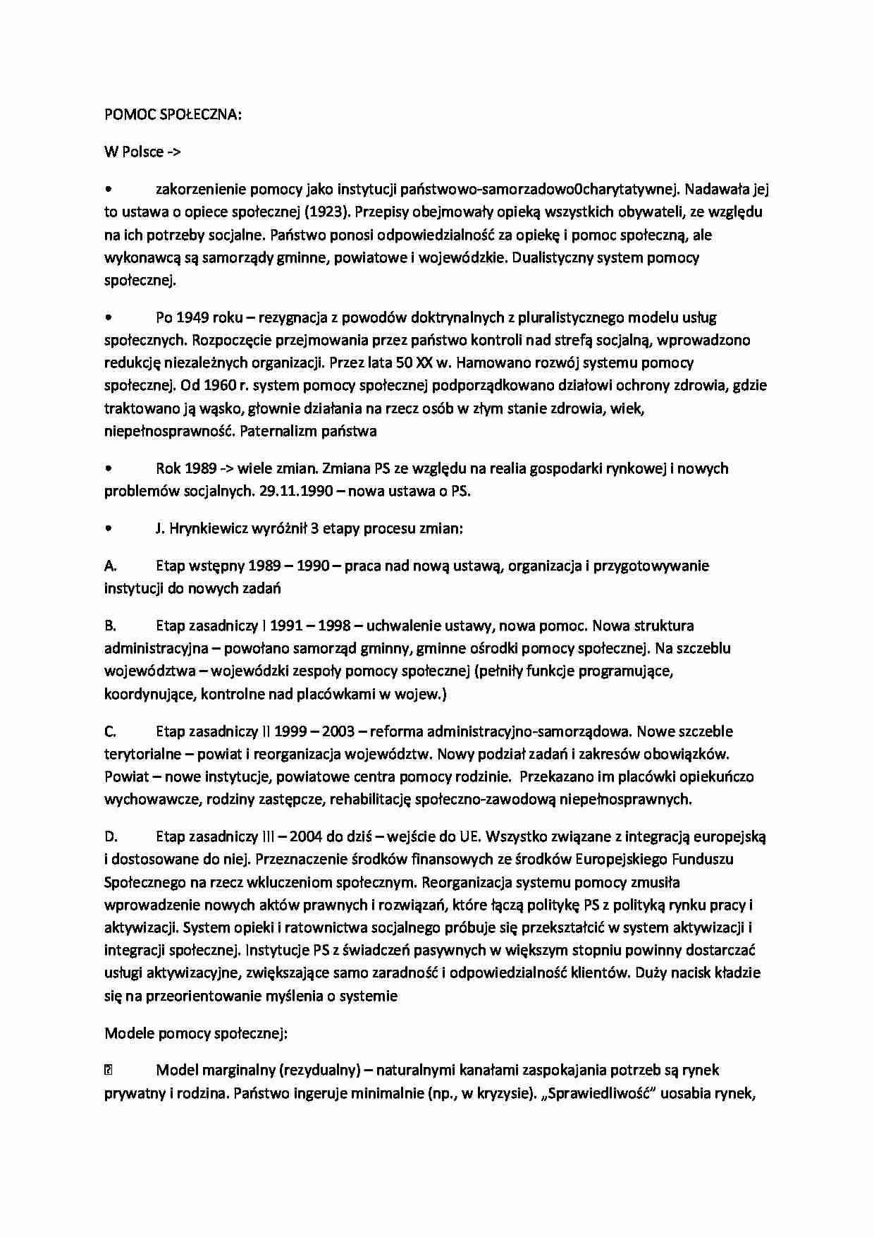 Wykład - pomoc społeczna, 6sem - strona 1