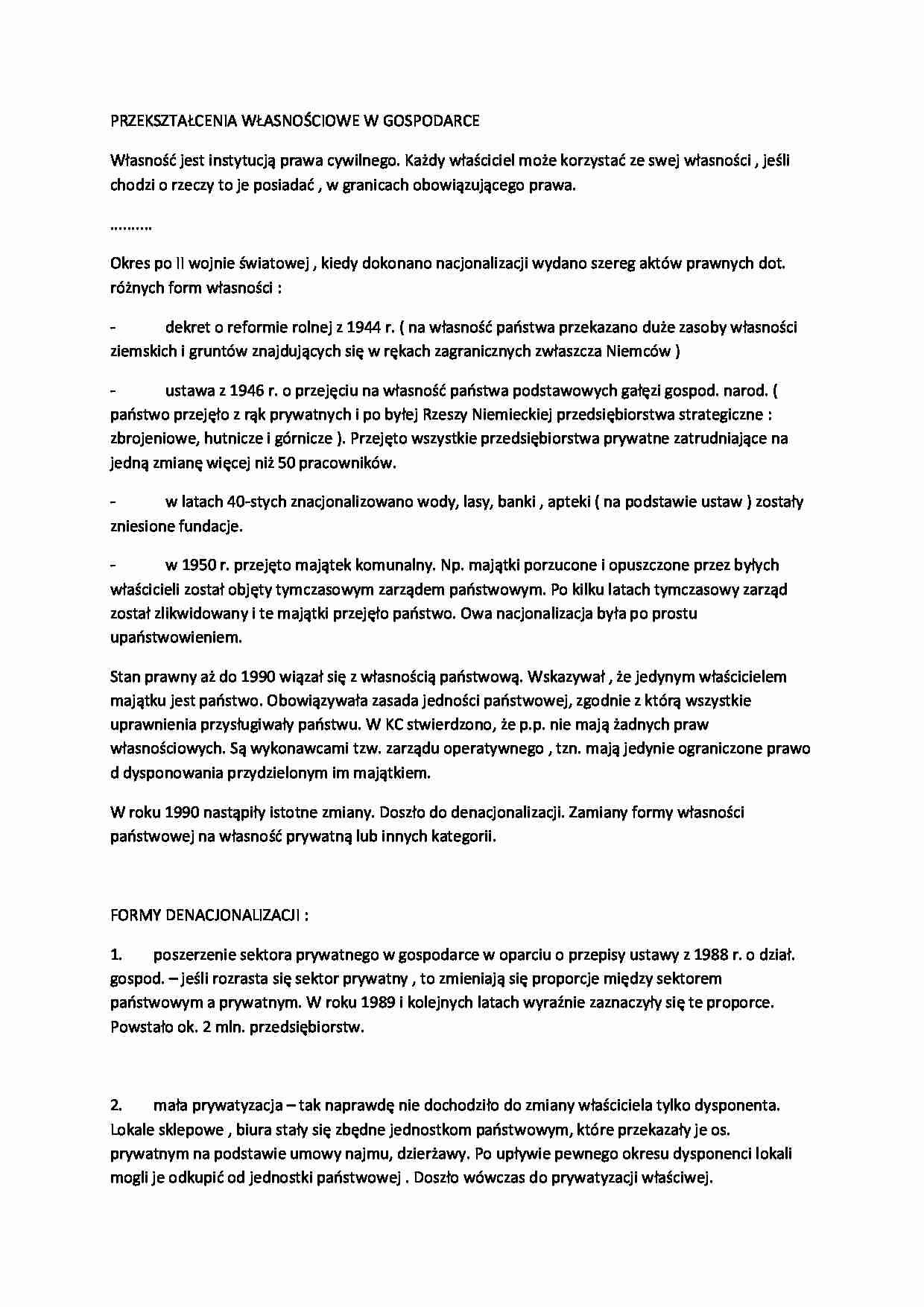 Przekształcenia własnościowe w gospodarce - wykład - strona 1
