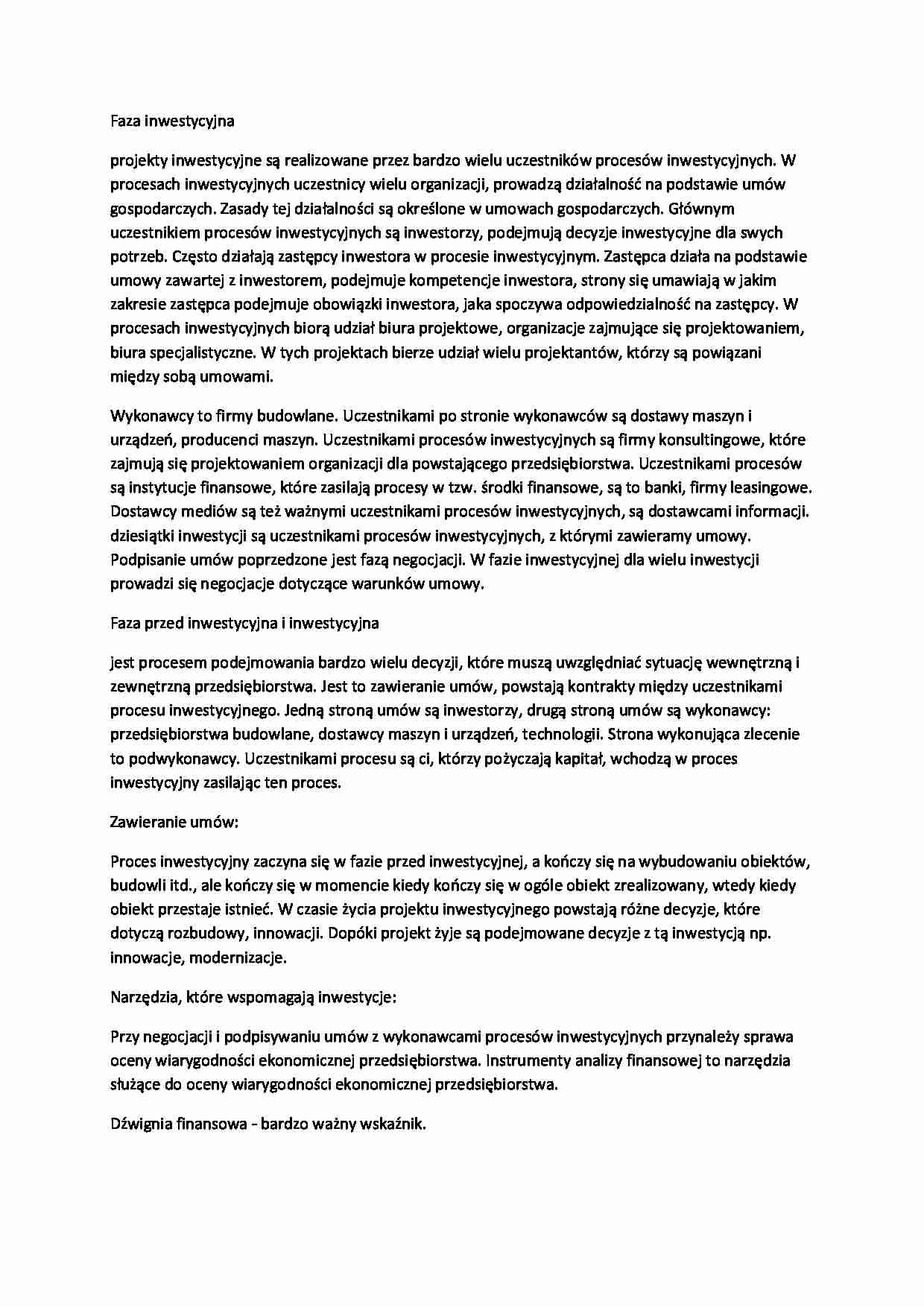 Faza inwestycyjna - wykład - strona 1
