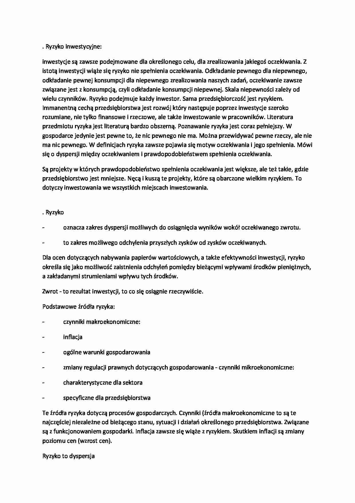 Ryzyko inwestycyjne - wykład - strona 1