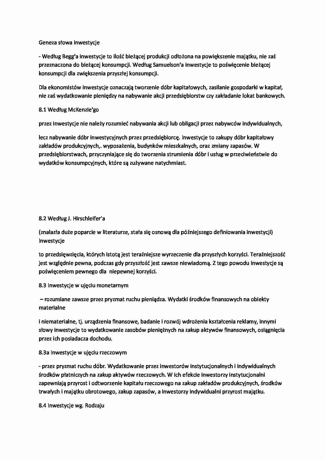 Geneza słowa inwestycje - wykład - strona 1