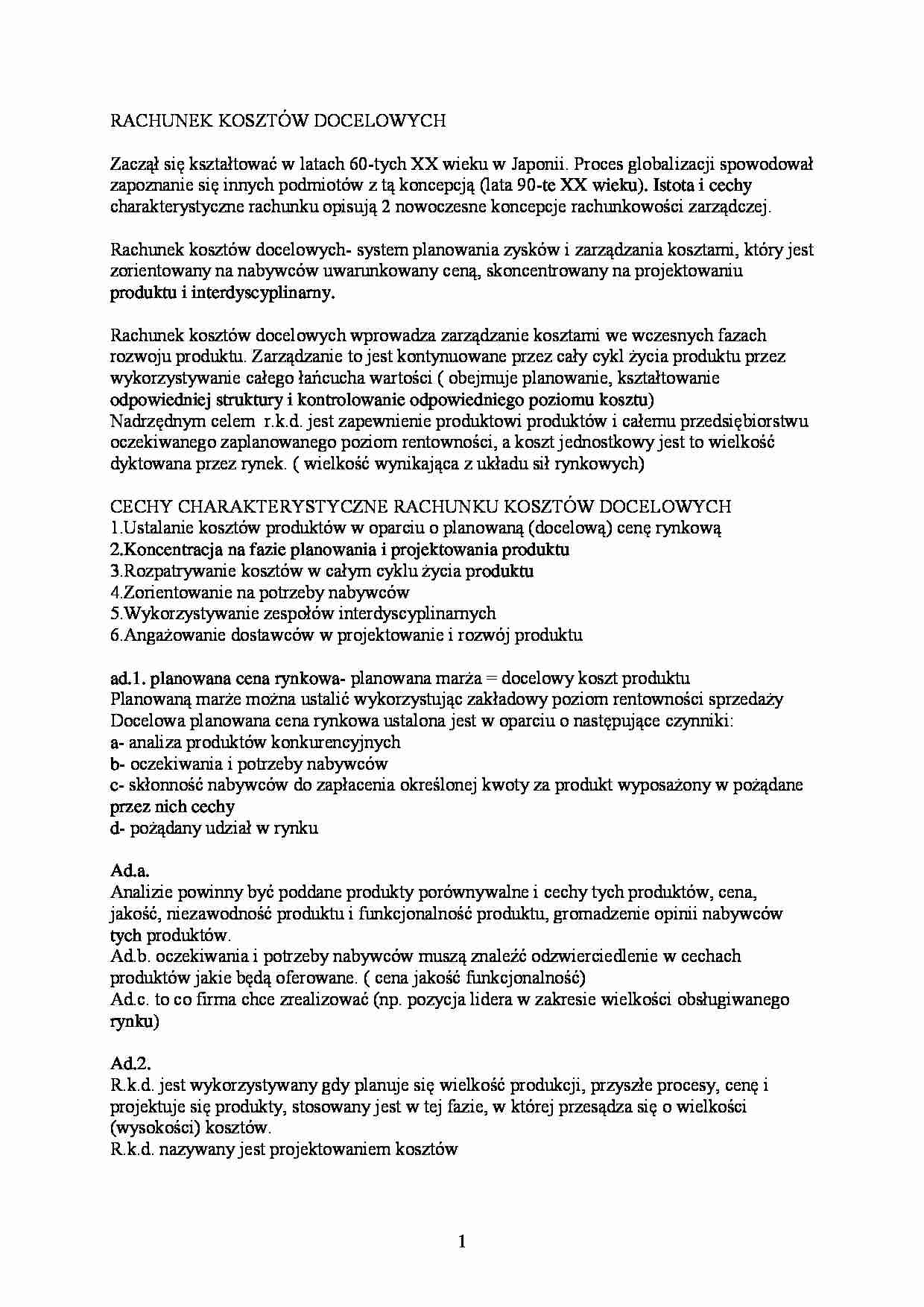 Rachunek kosztów docelowych - strona 1