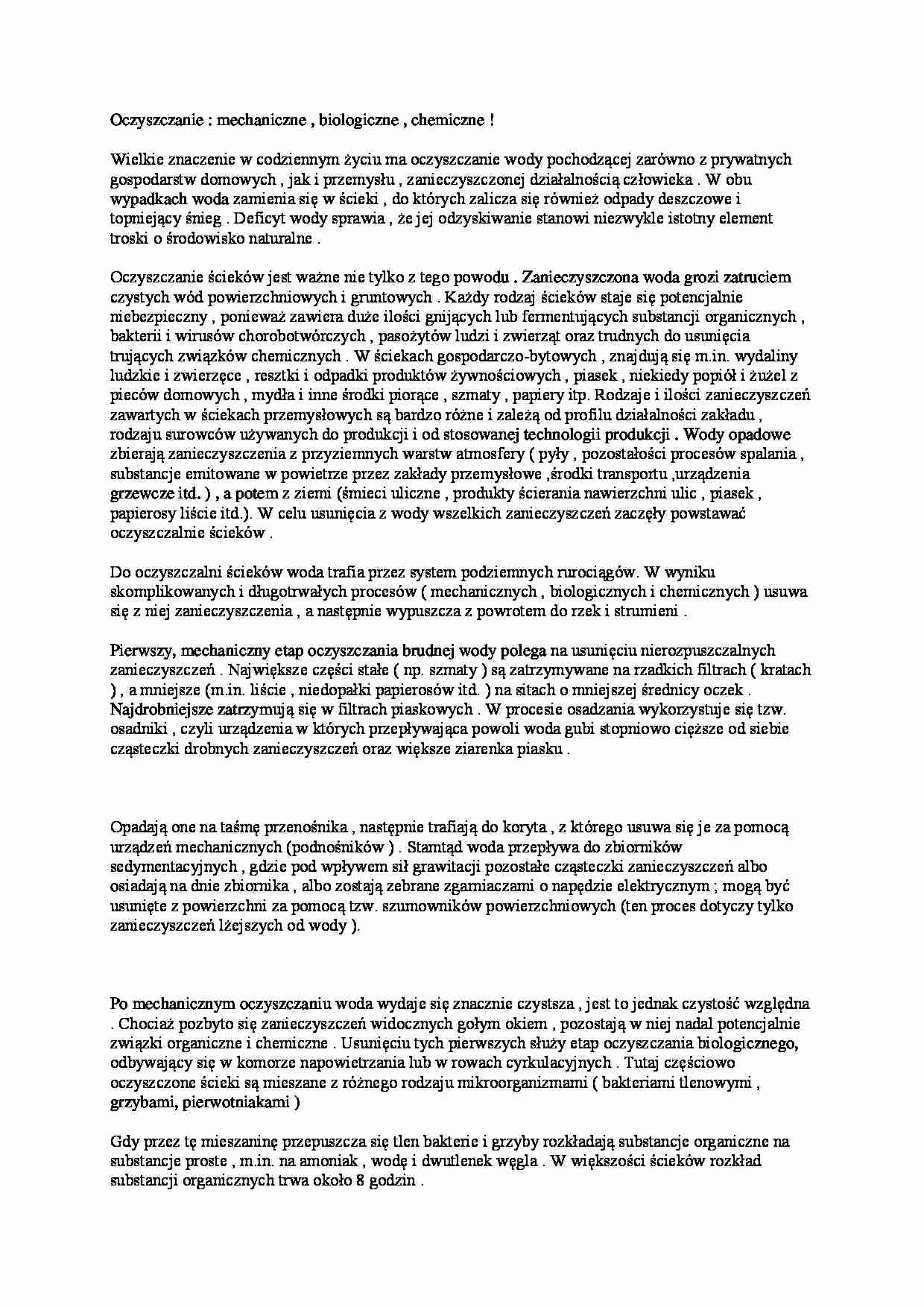Oczyszczanie ścieków - omówienie  - strona 1