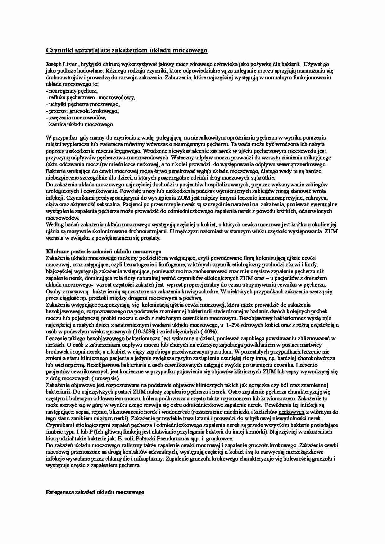 Czynniki sprzyjające powstawaniu zakażeń układu moczowego - omówienie - strona 1