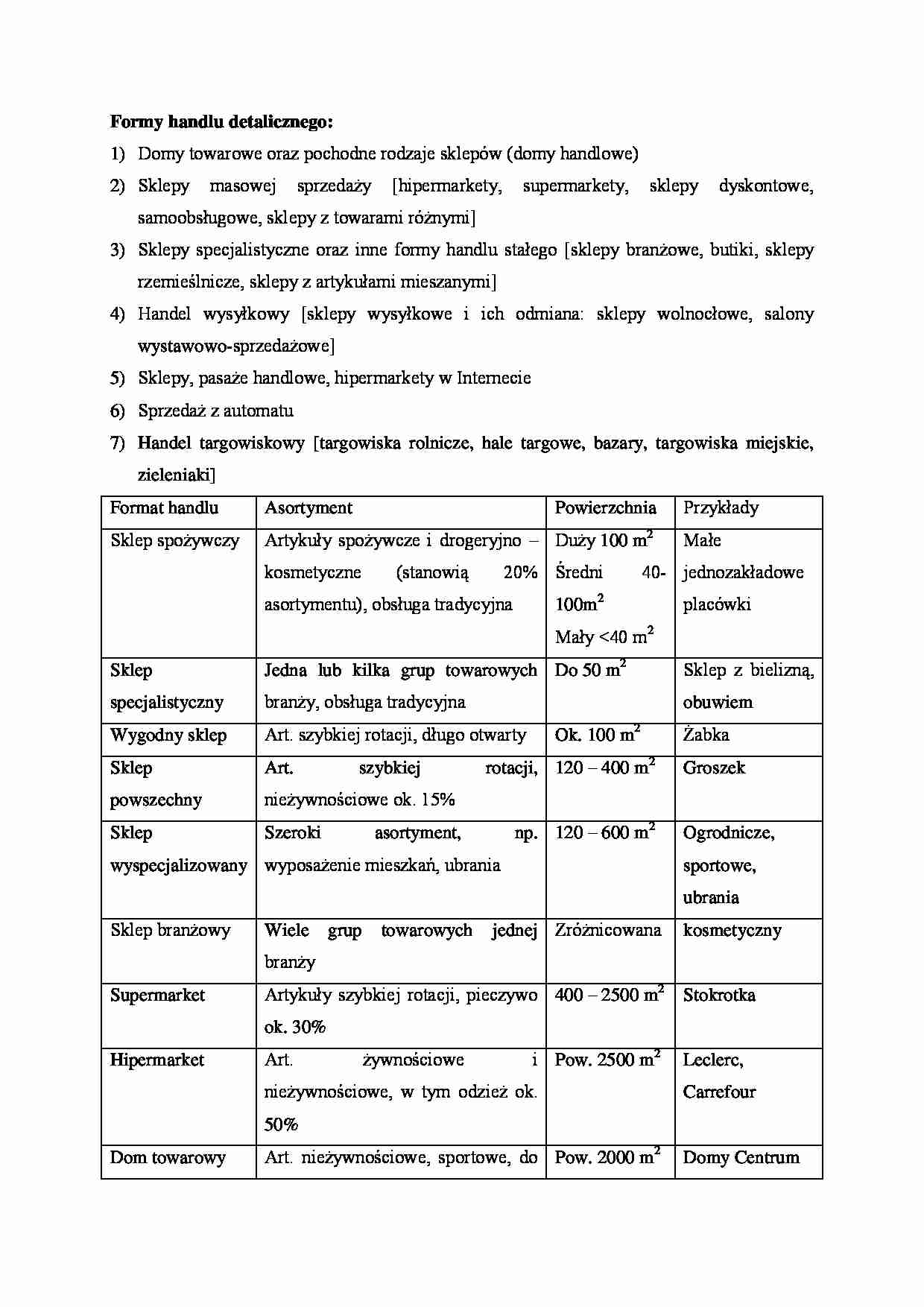 Formy handlu detalicznego - omówienie  (sem III) - strona 1