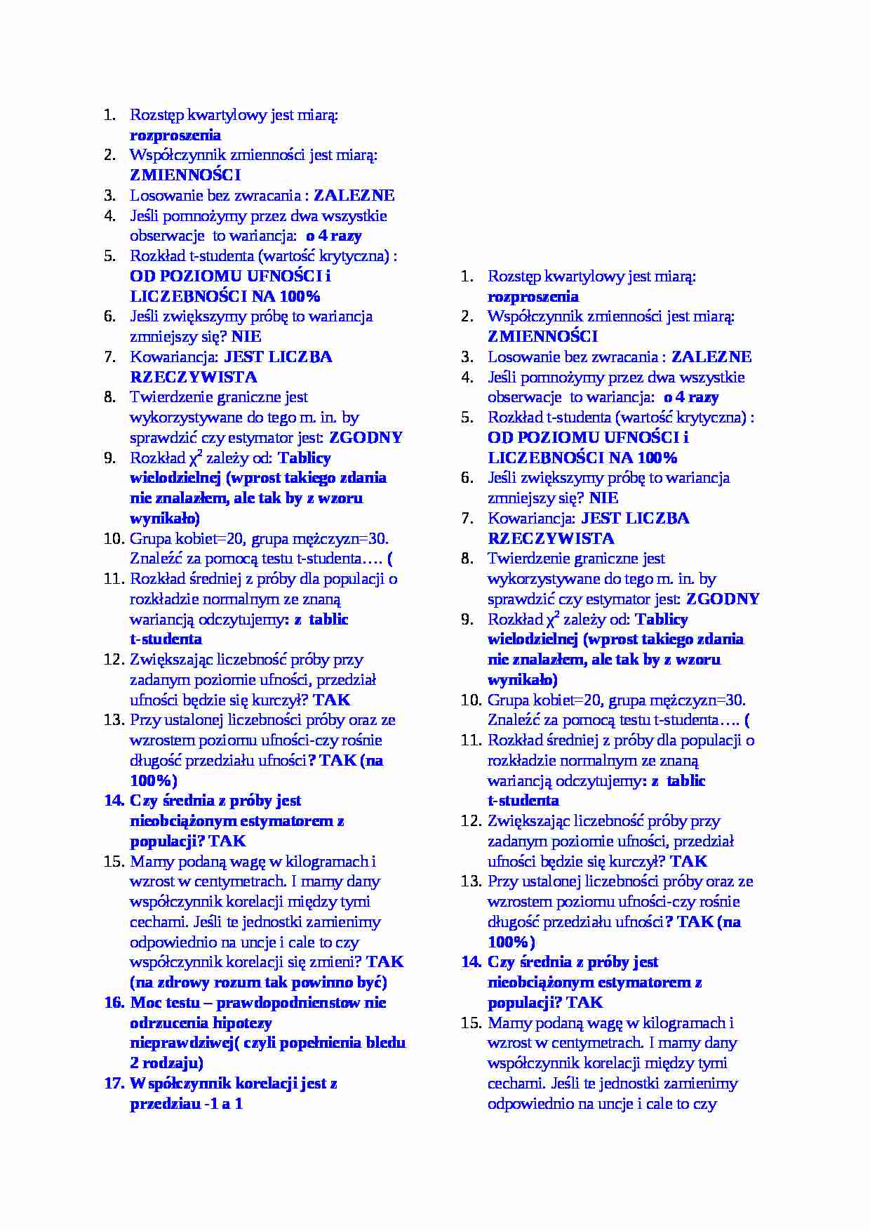 Statystyka opisowa - pytania egzamin, (sem III) - strona 1