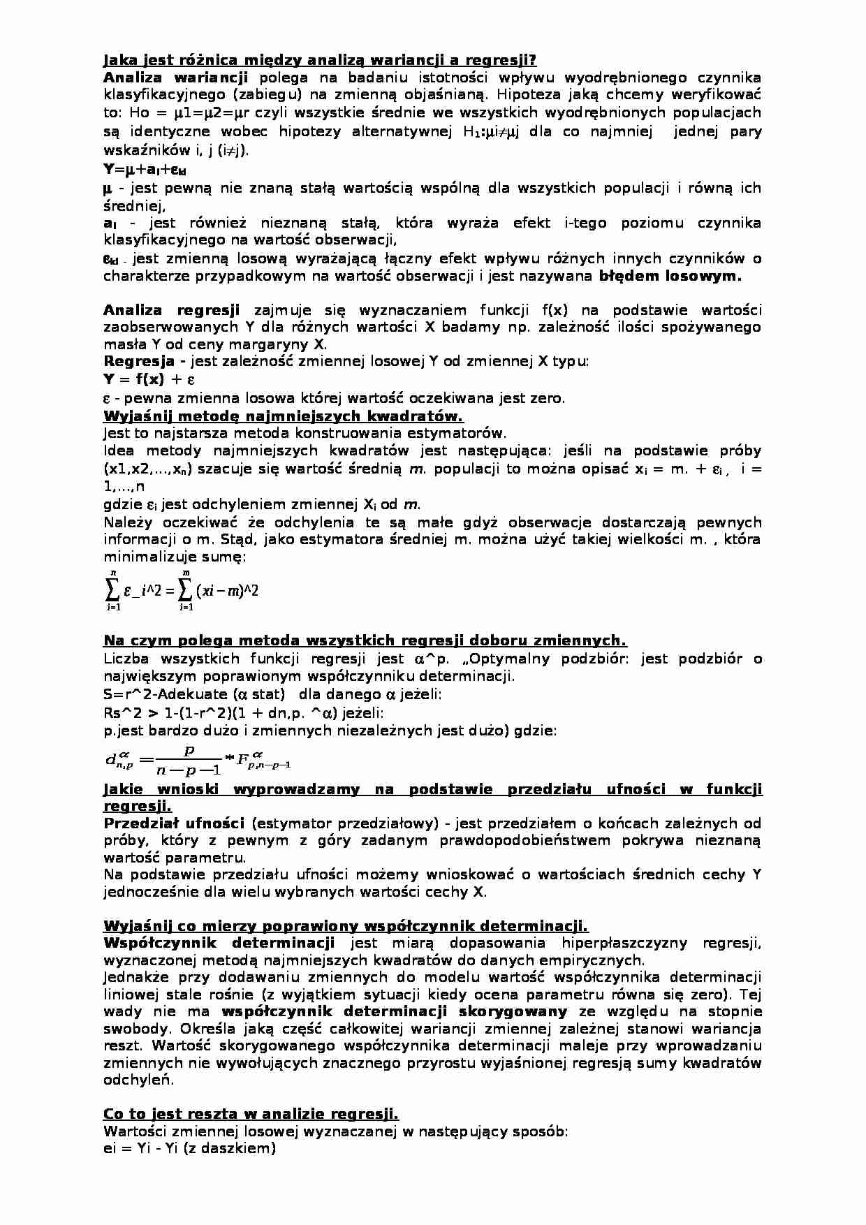 Statystyka opisowa - zagadnienia egzamin, (sem III) - strona 1