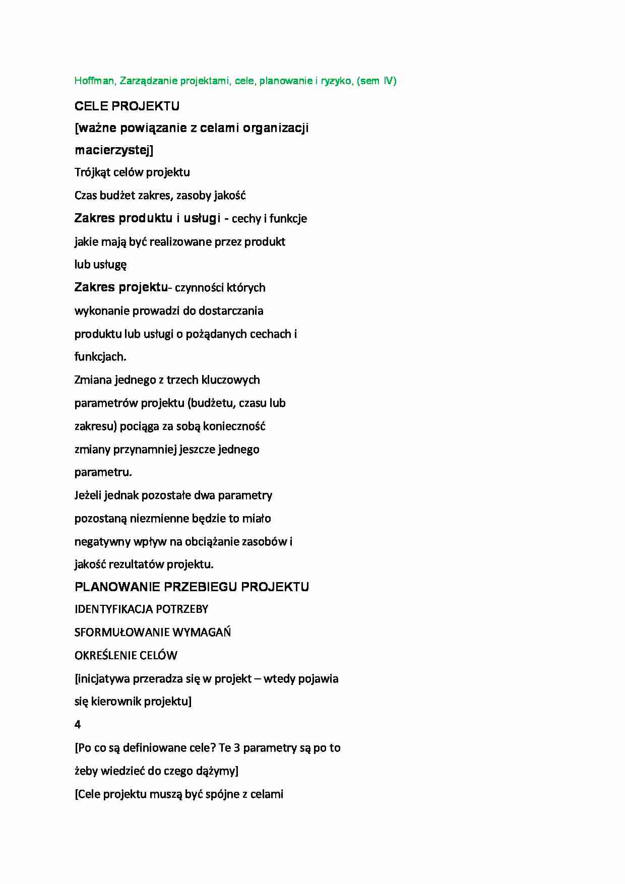 Cele, planowanie i ryzyko, (sem IV) - strona 1