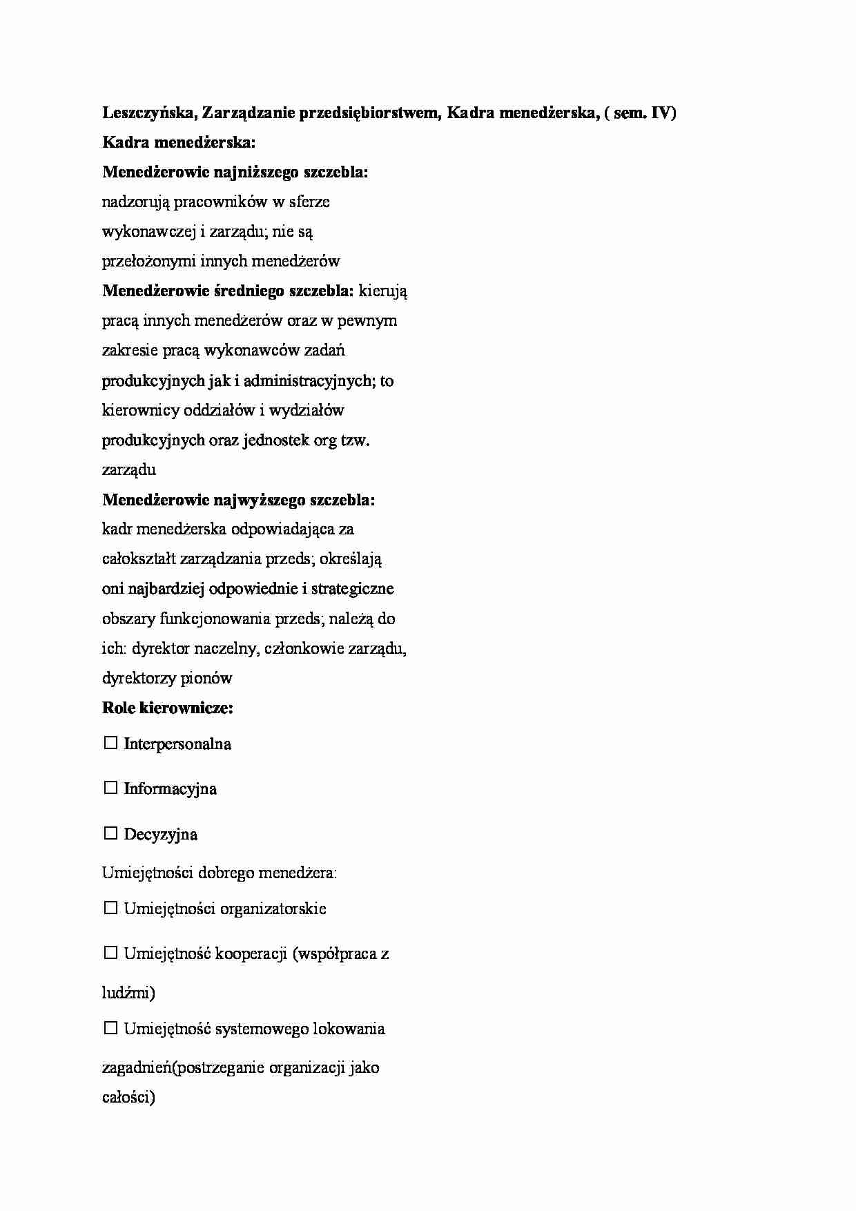 Kadra menedżerska, ( sem. IV) - strona 1