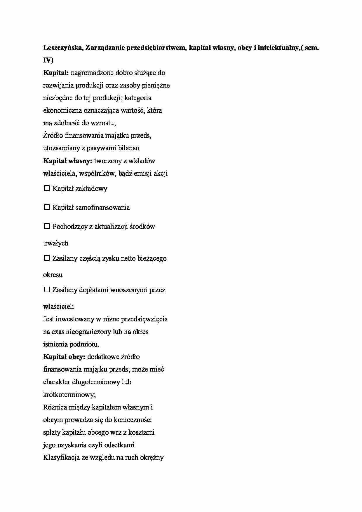 Kkapitał własny, obcy i intelektualny,( sem. IV) - strona 1