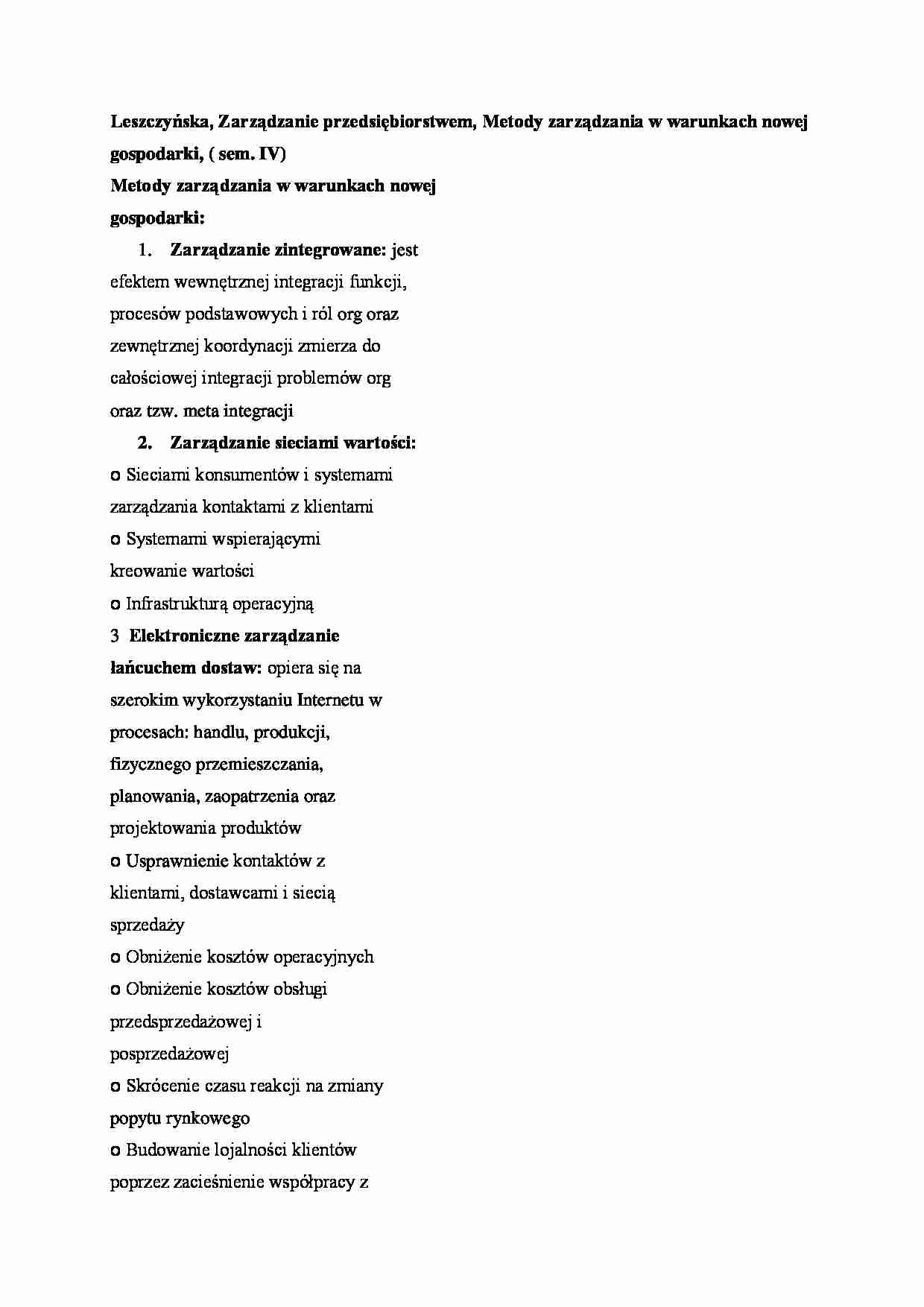 Metody zarządzania w warunkach nowej gospodarki, ( sem. IV) - strona 1