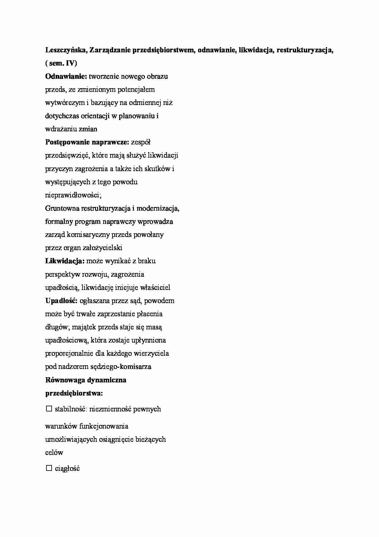 Odnawianie, likwidacja, restrukturyzacja, ( sem. IV) - strona 1