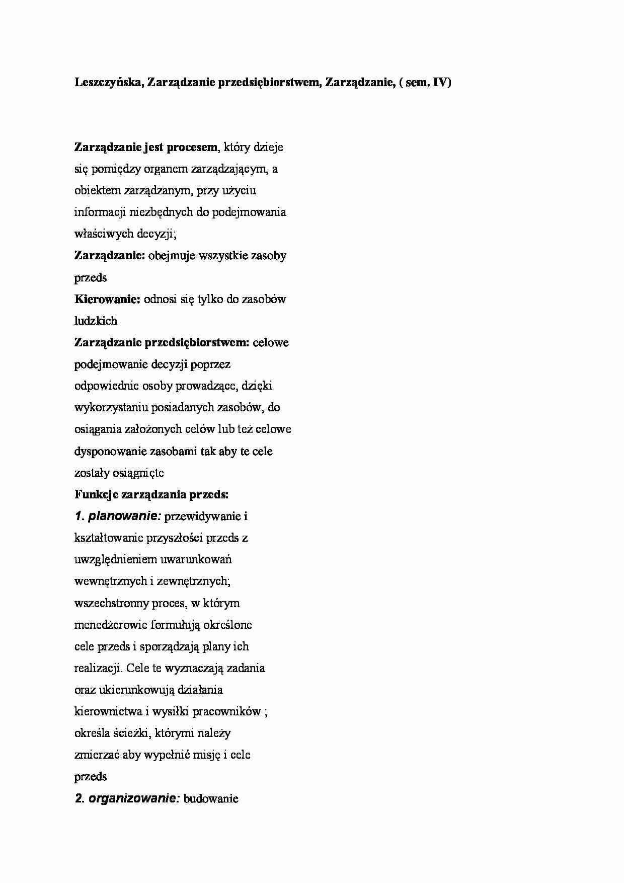 Zarządzanie, ( sem. IV) - strona 1