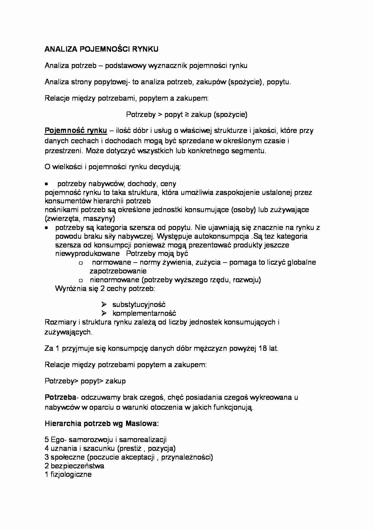 Pojemność rynku, potrzeby, (sem IV) - strona 1