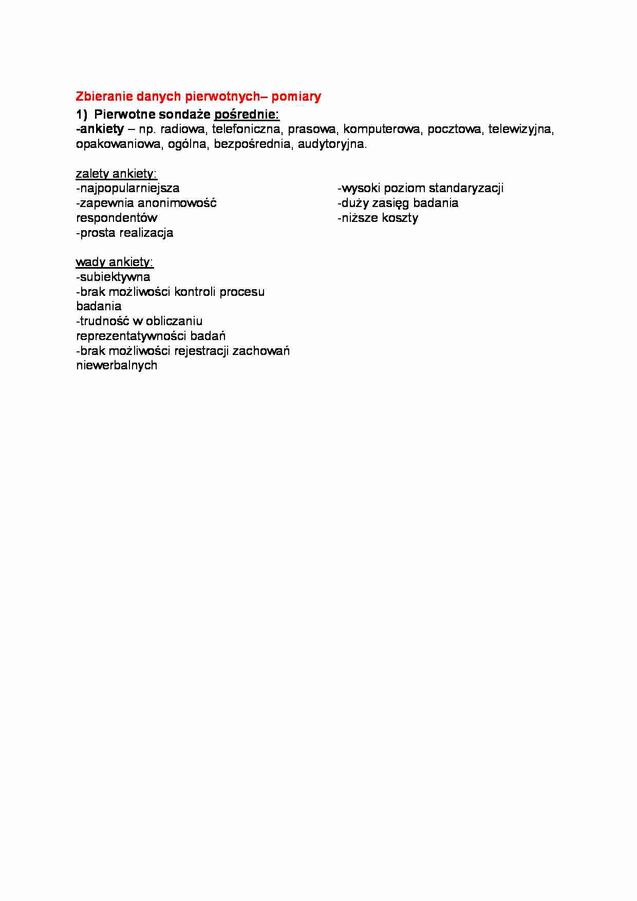 Zbieranie danych pierwotnych pomiary, (sem IV) - strona 1