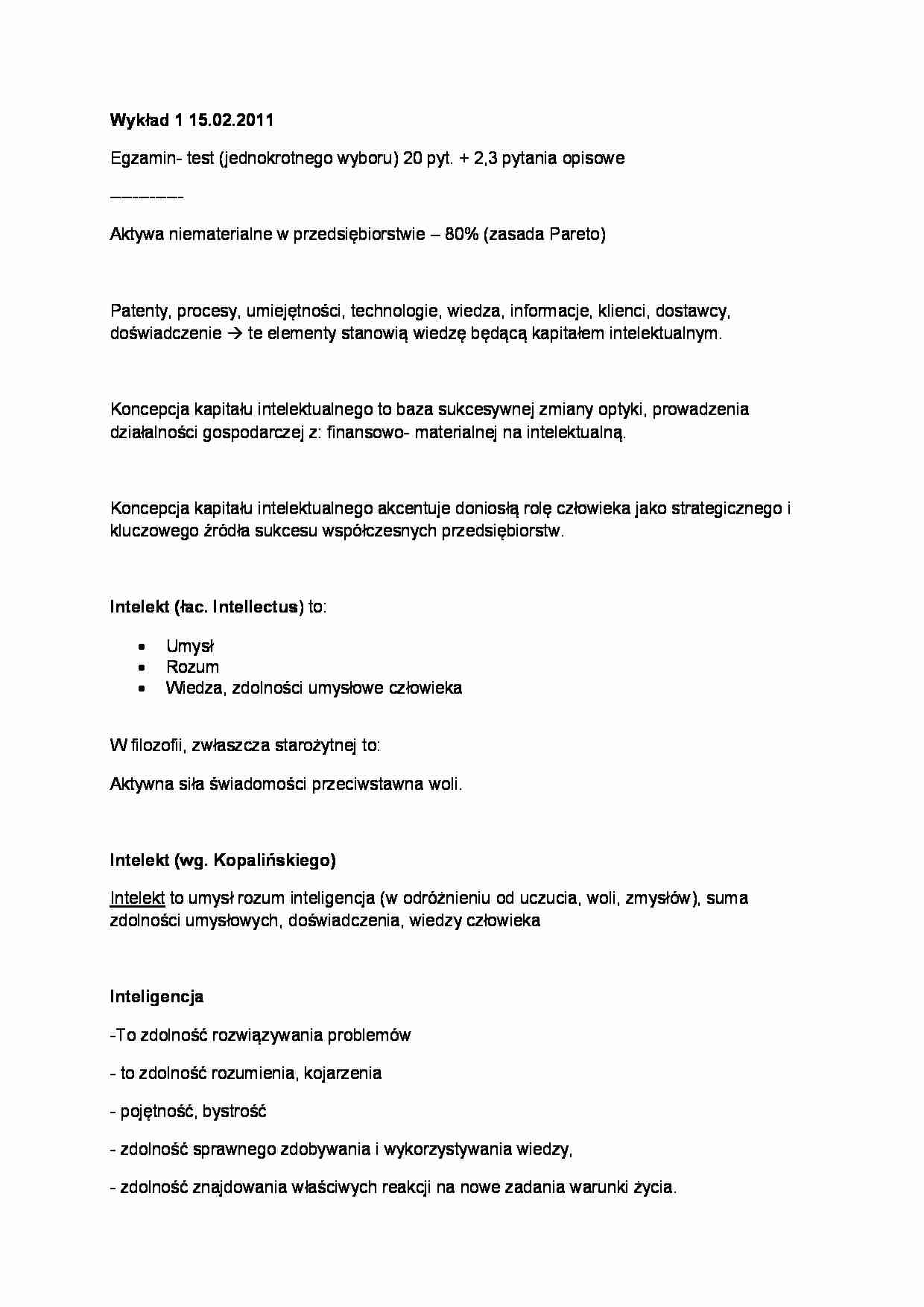 Kapitał intelektualny - wykład 1, (sem IV) - strona 1