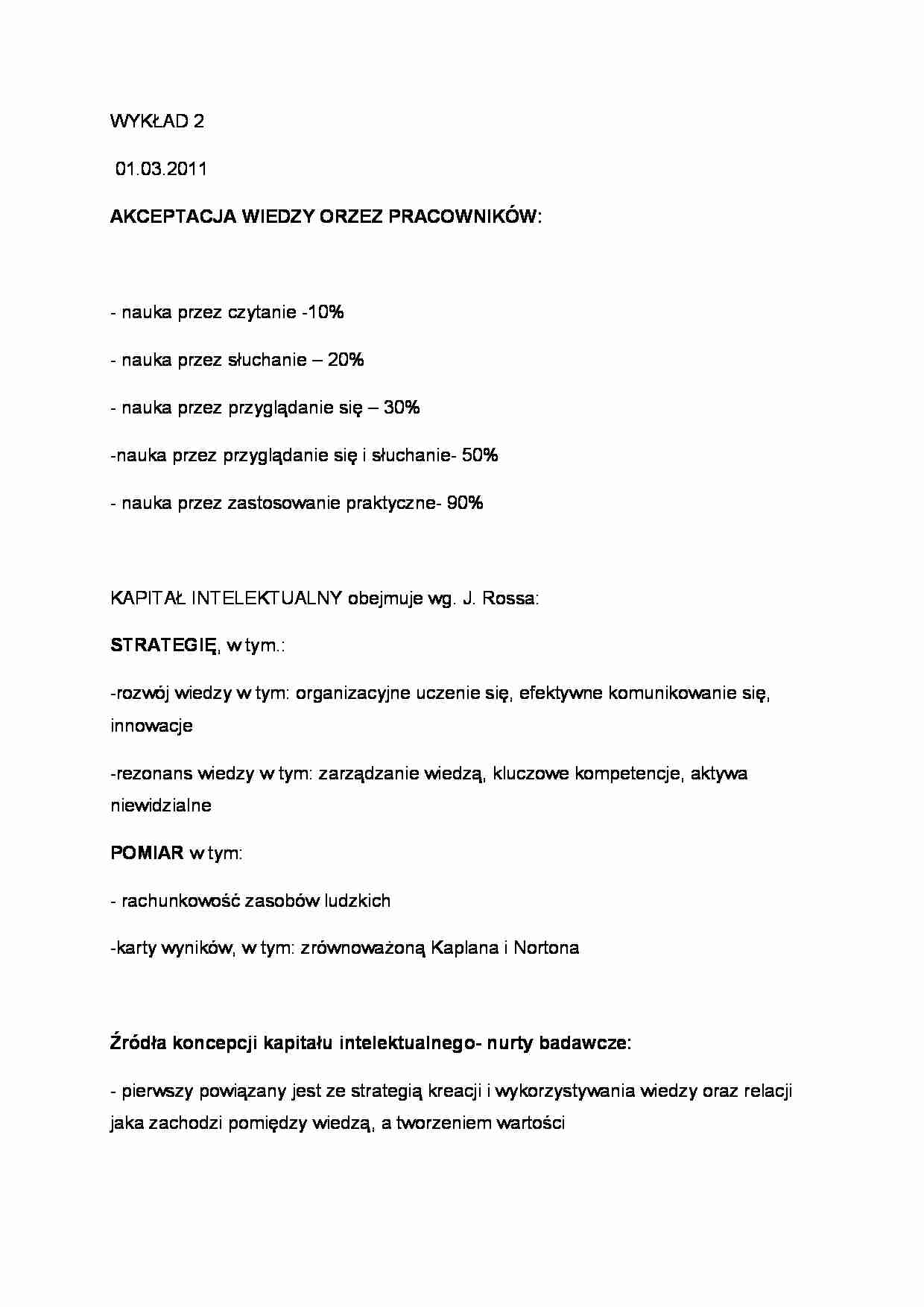 Kapitał intelektualny - wykład 2, (sem IV) - strona 1