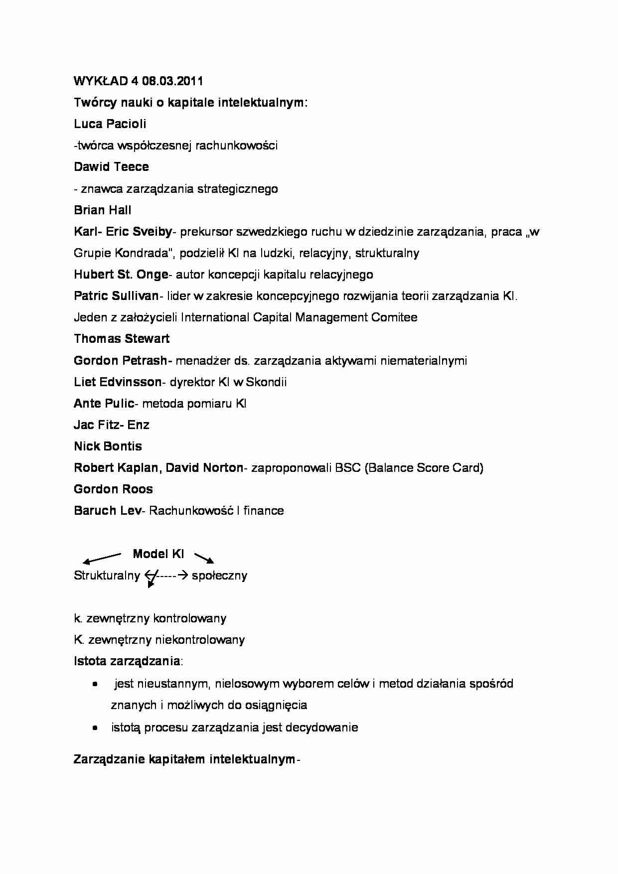 Kapitał intelektualny - wykład 4, (sem IV) - strona 1