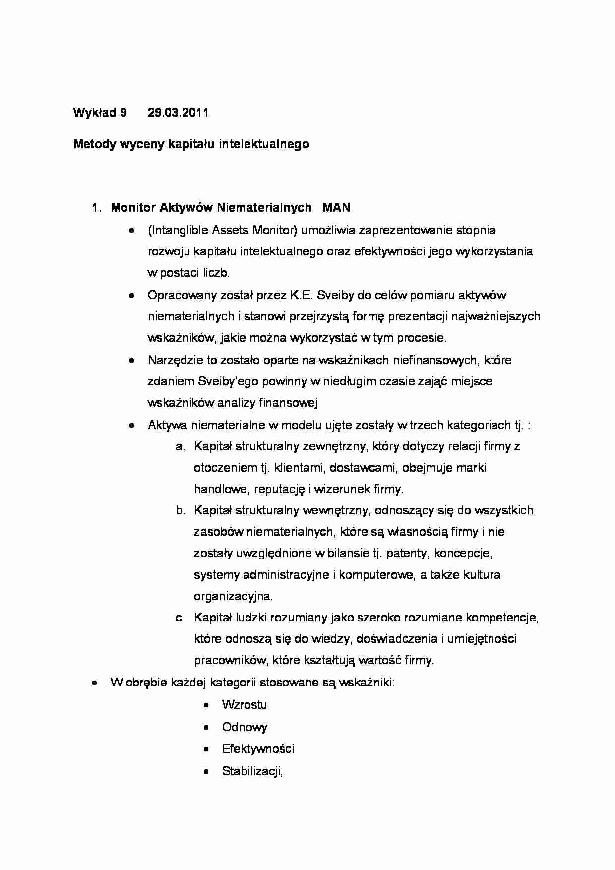 Kapitał intelektualny - wykład 9, (sem IV) - strona 1