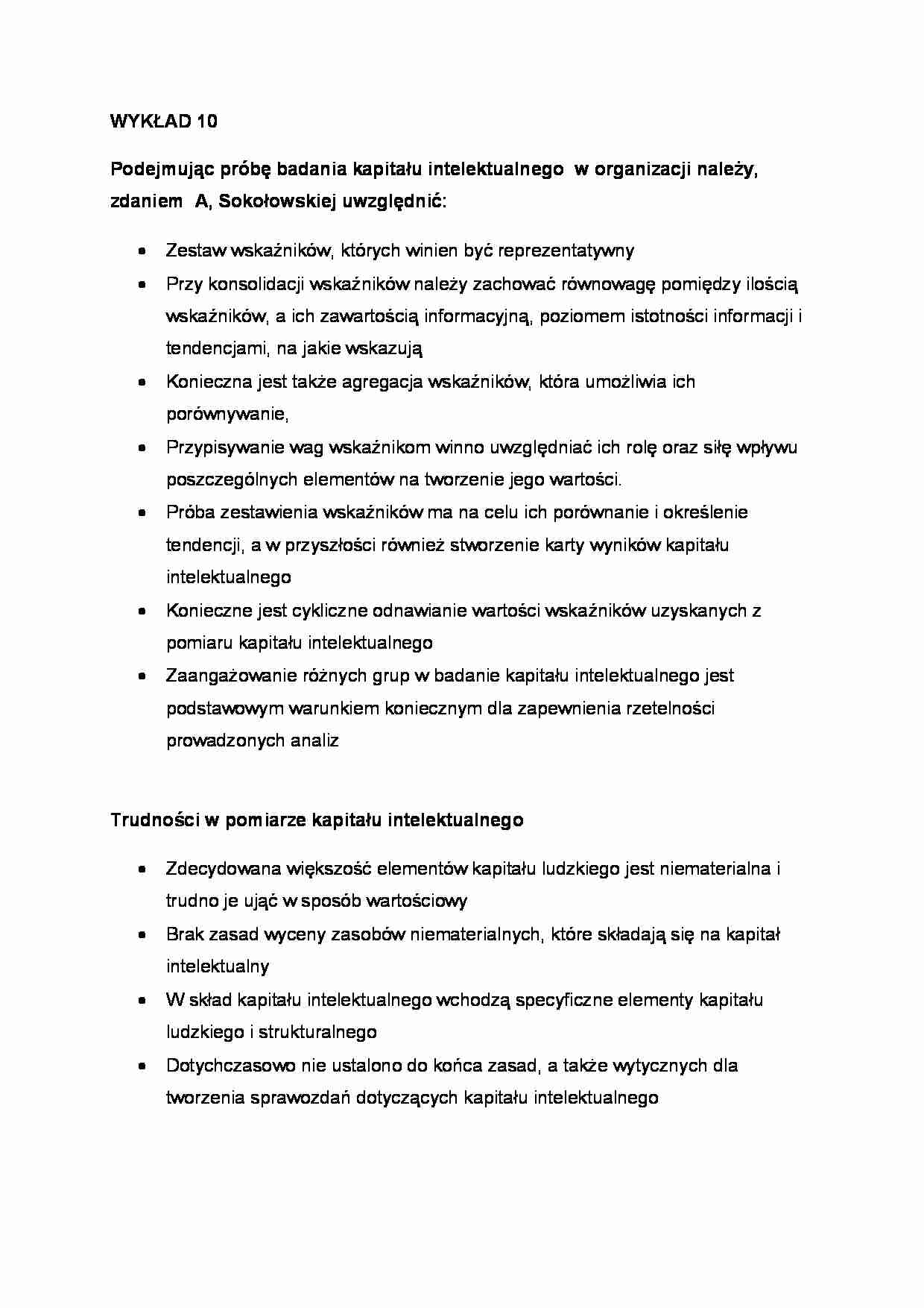 Kapitał intelektualny - wykład 10, (sem IV) - strona 1