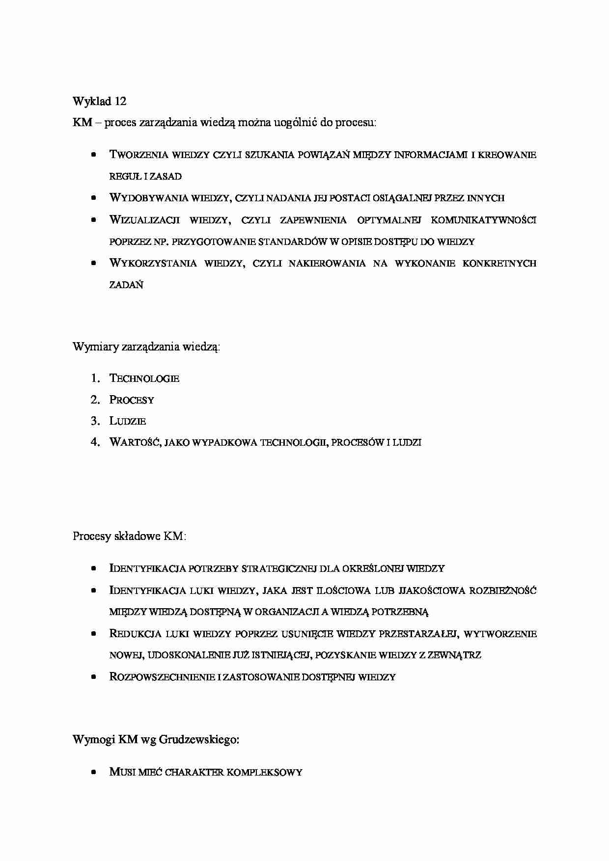 Zarządzanie wiedzą i ochrona własności intelektualnej - wykład 12 - strona 1