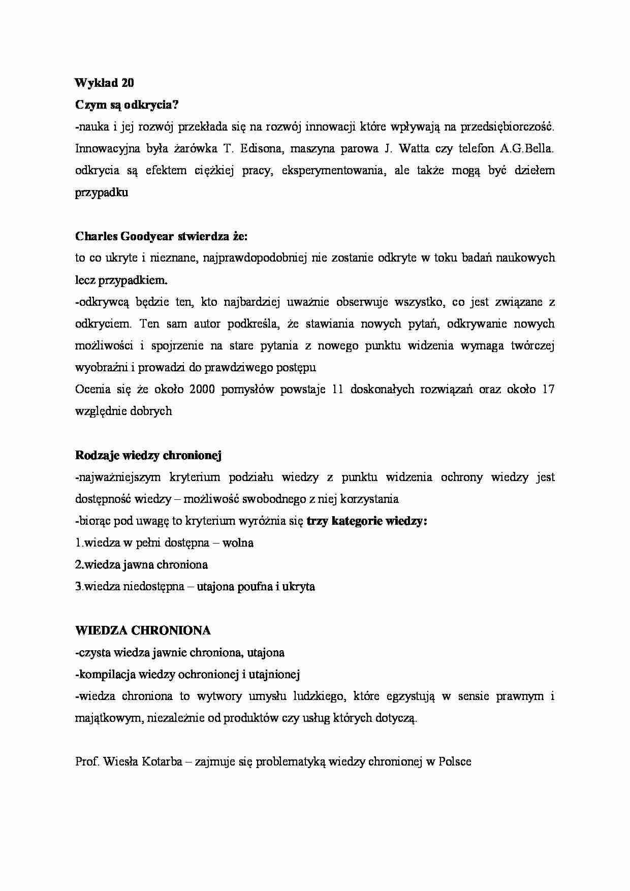 Zarządzanie wiedzą i ochrona własności intelektualnej - wykład 20 - strona 1