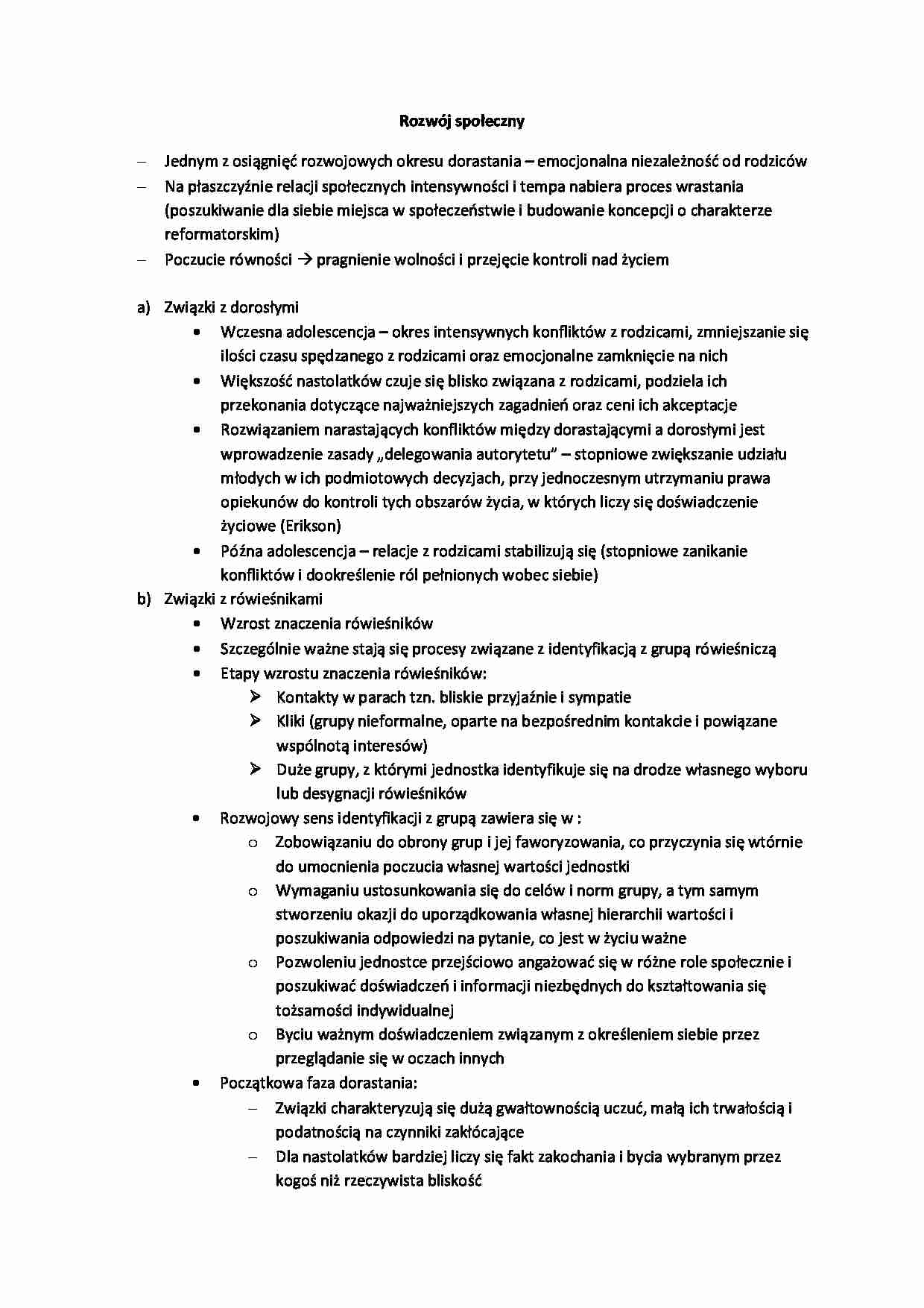 Rozwój społeczny - wykład - związki preintymne - strona 1