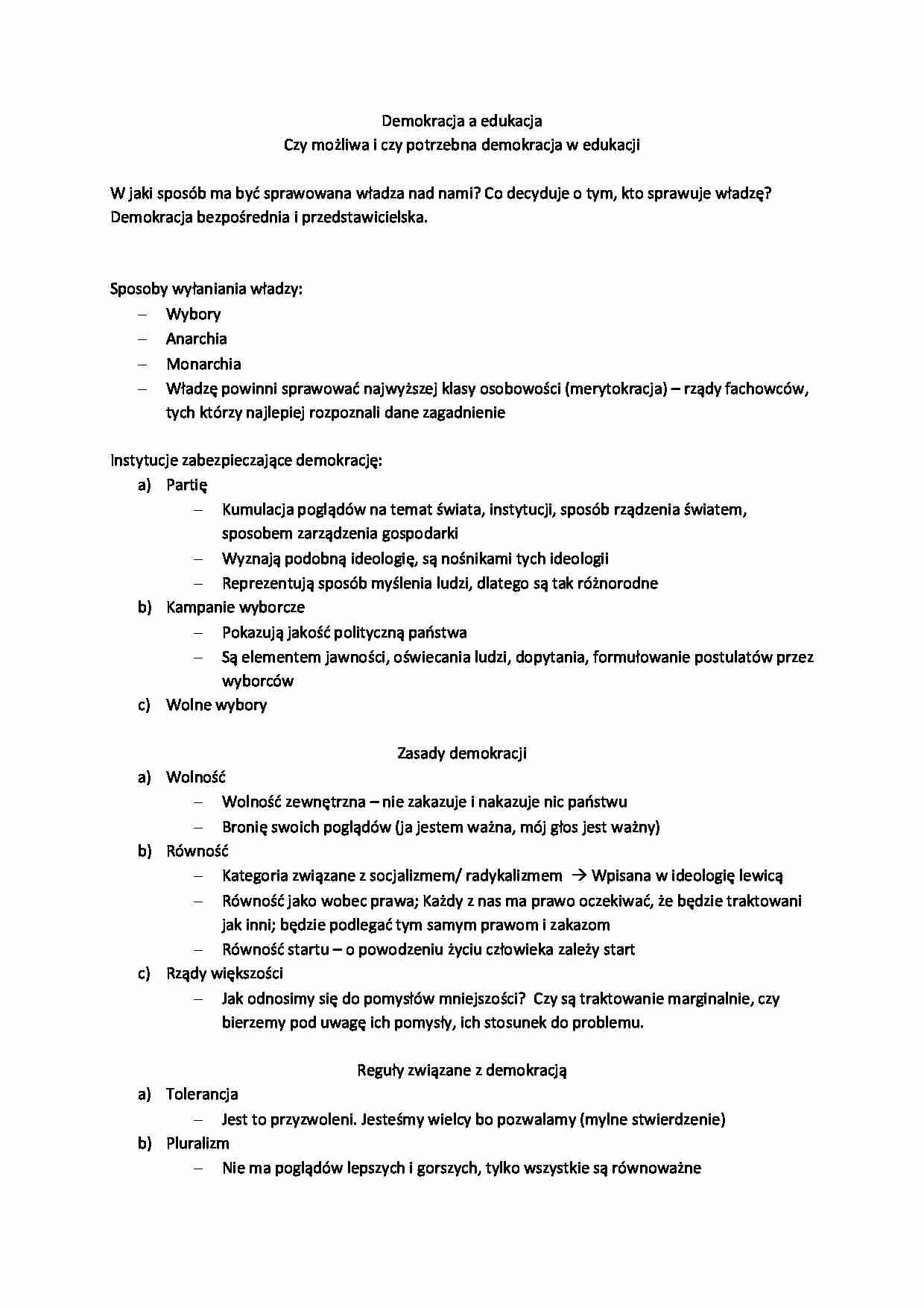 Demokracja a edukacja - wykład - strona 1