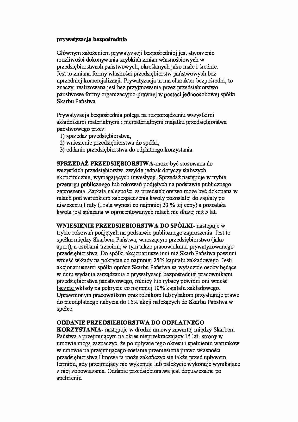 Sprzedaż przedsiębiorstwa i wniesienie do spółki - wykład - strona 1