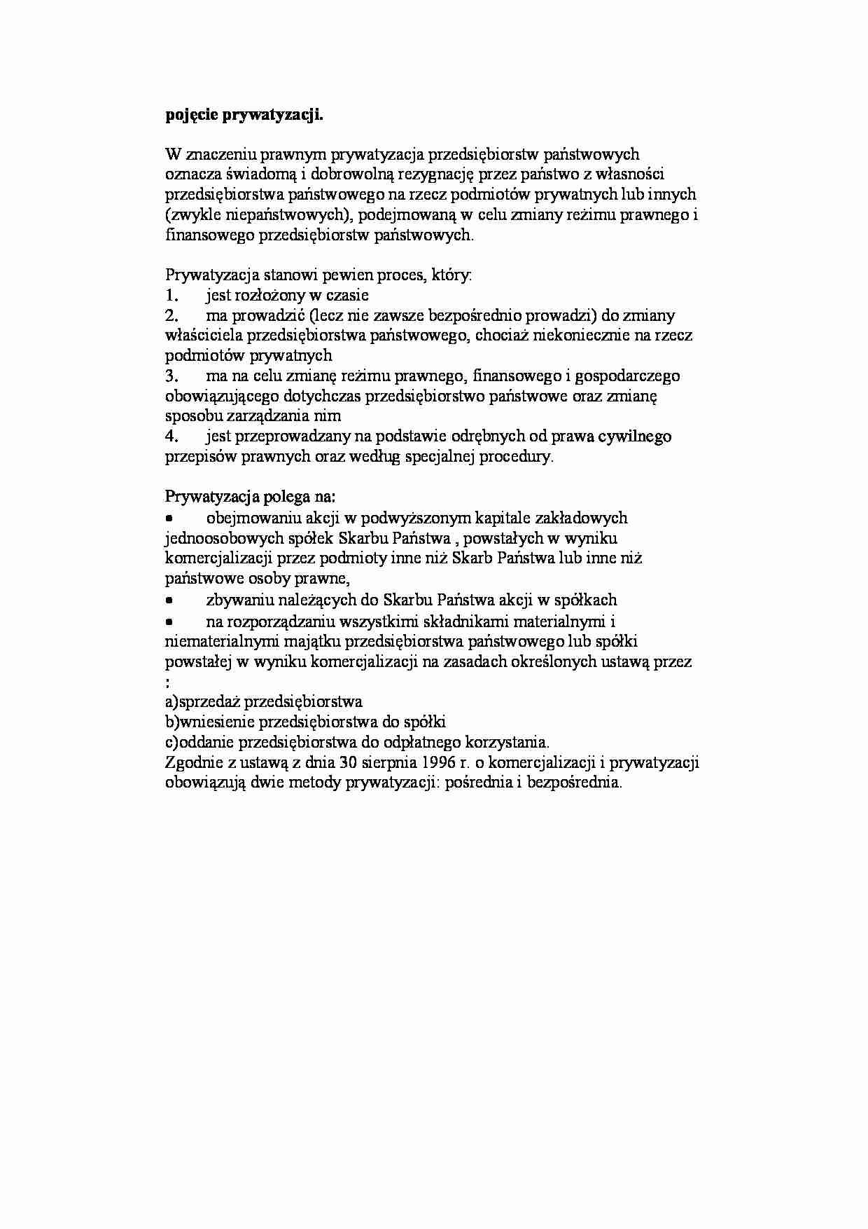 Proces prywatyzacji przedsiębiorstwa - wykład - strona 1