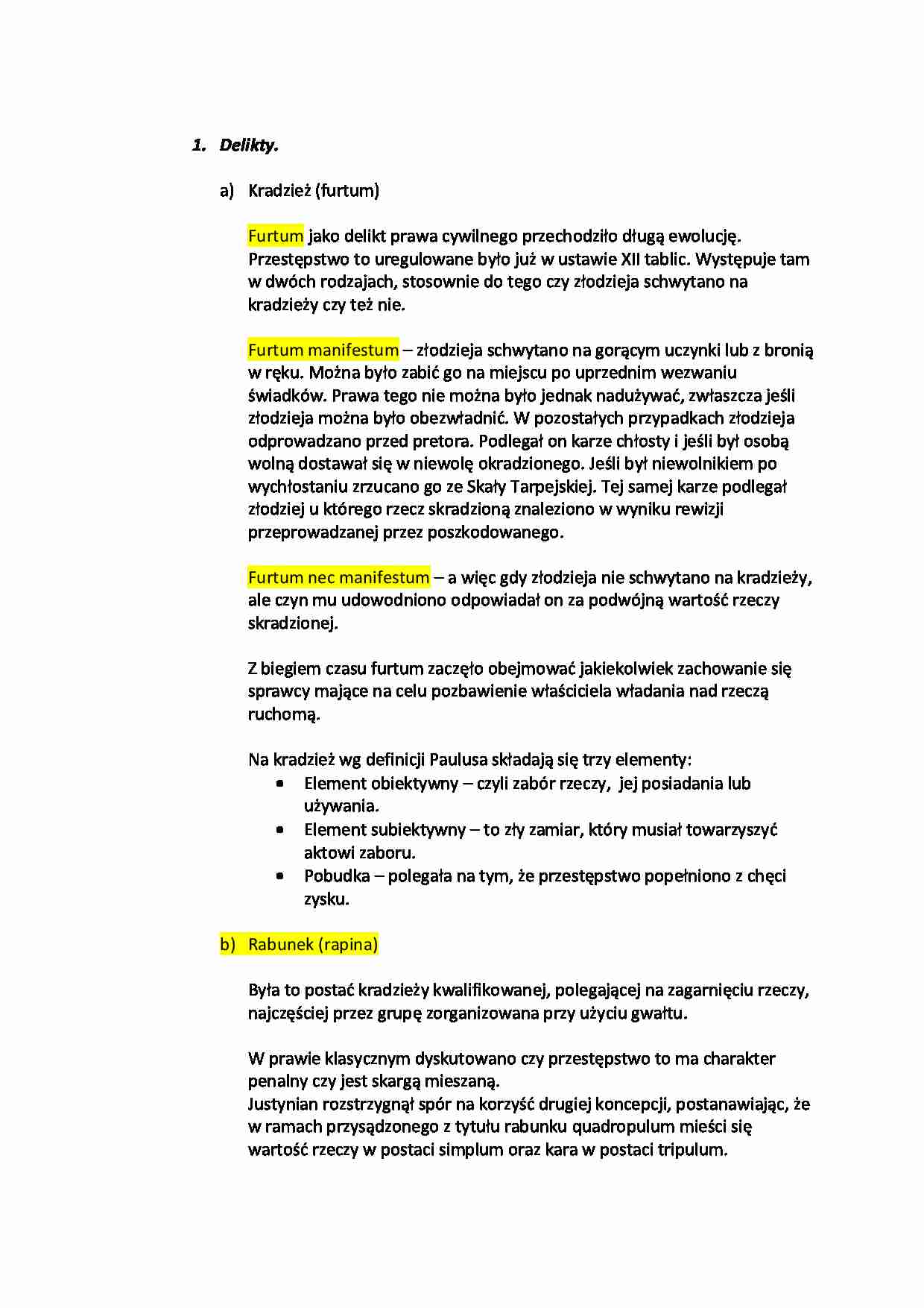 Kradzież, zniewaga, uszkodzenie cudzej rzeczy jako delikty - wykład - strona 1